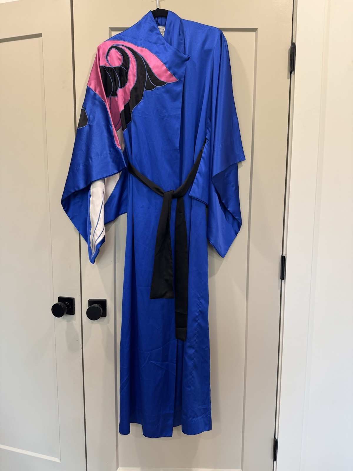 Vintage Natori Long Robe Kimono Kaftan Japanese Style Blue Small