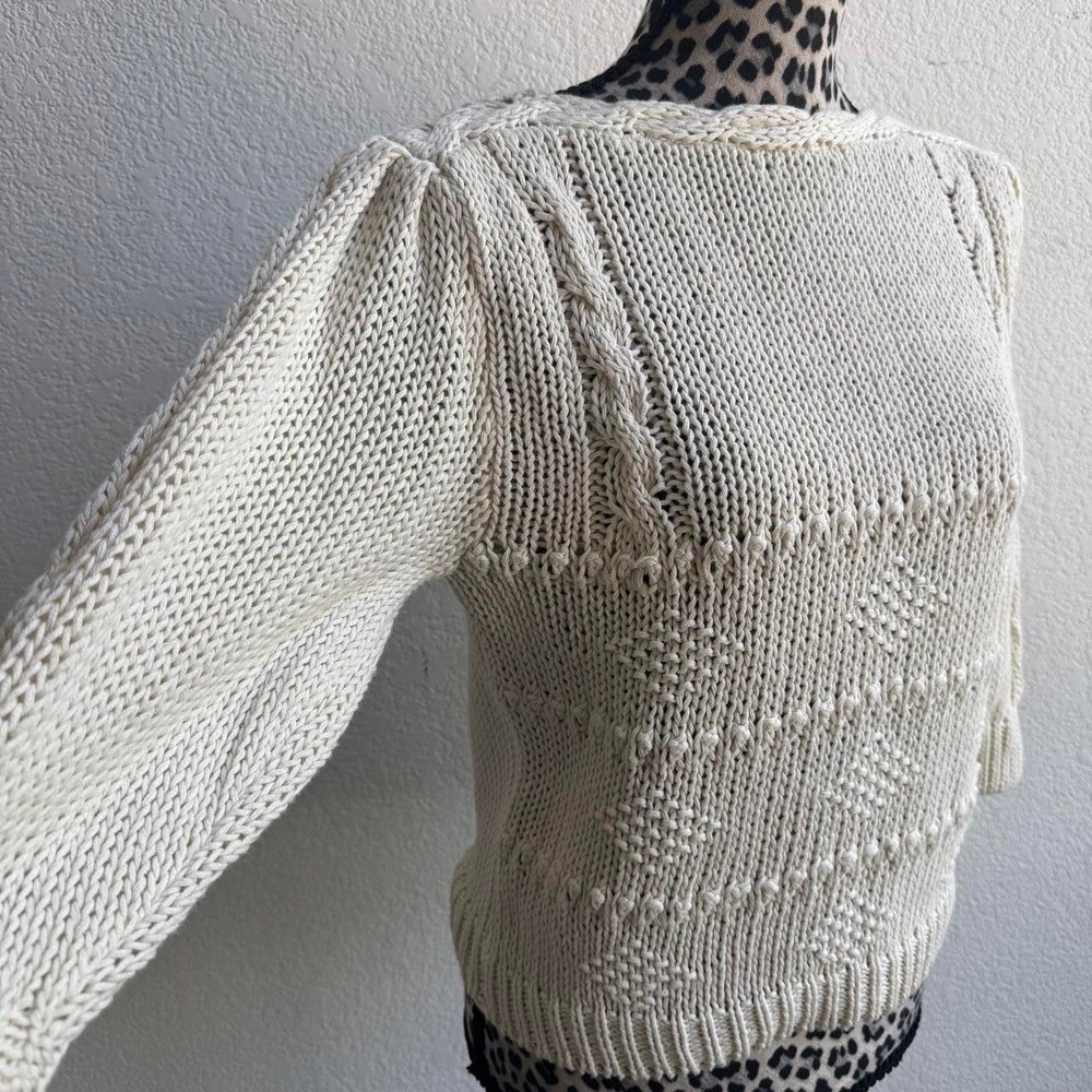 Herald House Vintage Cream ramie & cotton hand knitted 3/4 sleeves sweater
