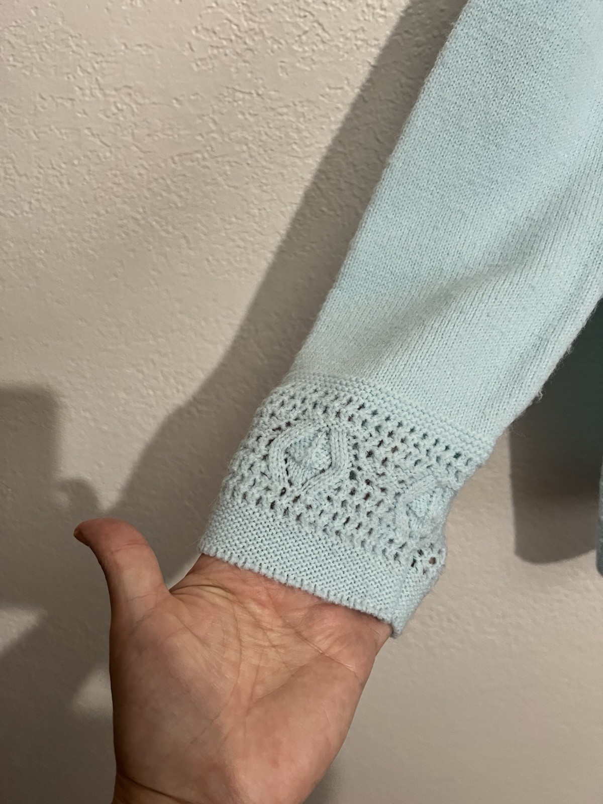 Vtg Med Baby Blue Cottagecore Feminine Grandmacore Nerd Pearl Cardigan Sweater