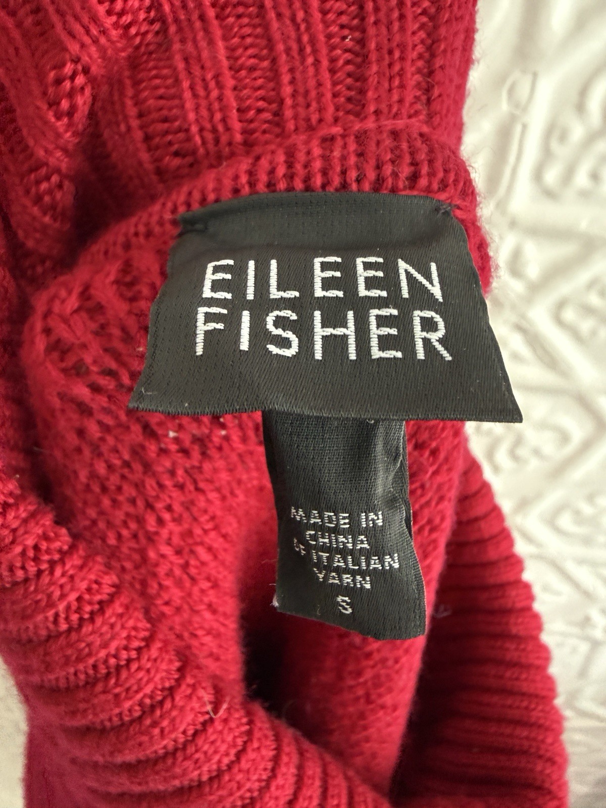 Eileen Fisher red pullover chevron knit sweater dress tunic oversized Small