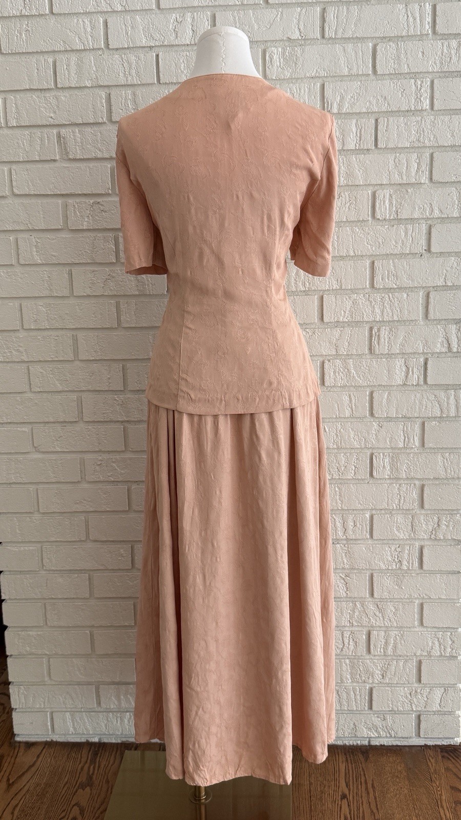 VTG Peach Floral Jacquard Brocade Skirt Set XS S Cottagecore Coquette Rose USA