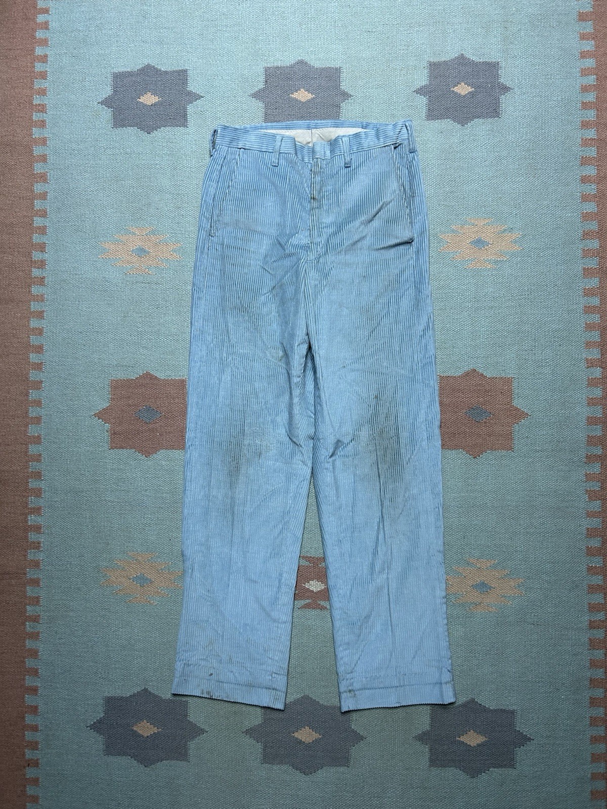 Vintage 1960s corduroy pants baby blue straight leg worn 28×29