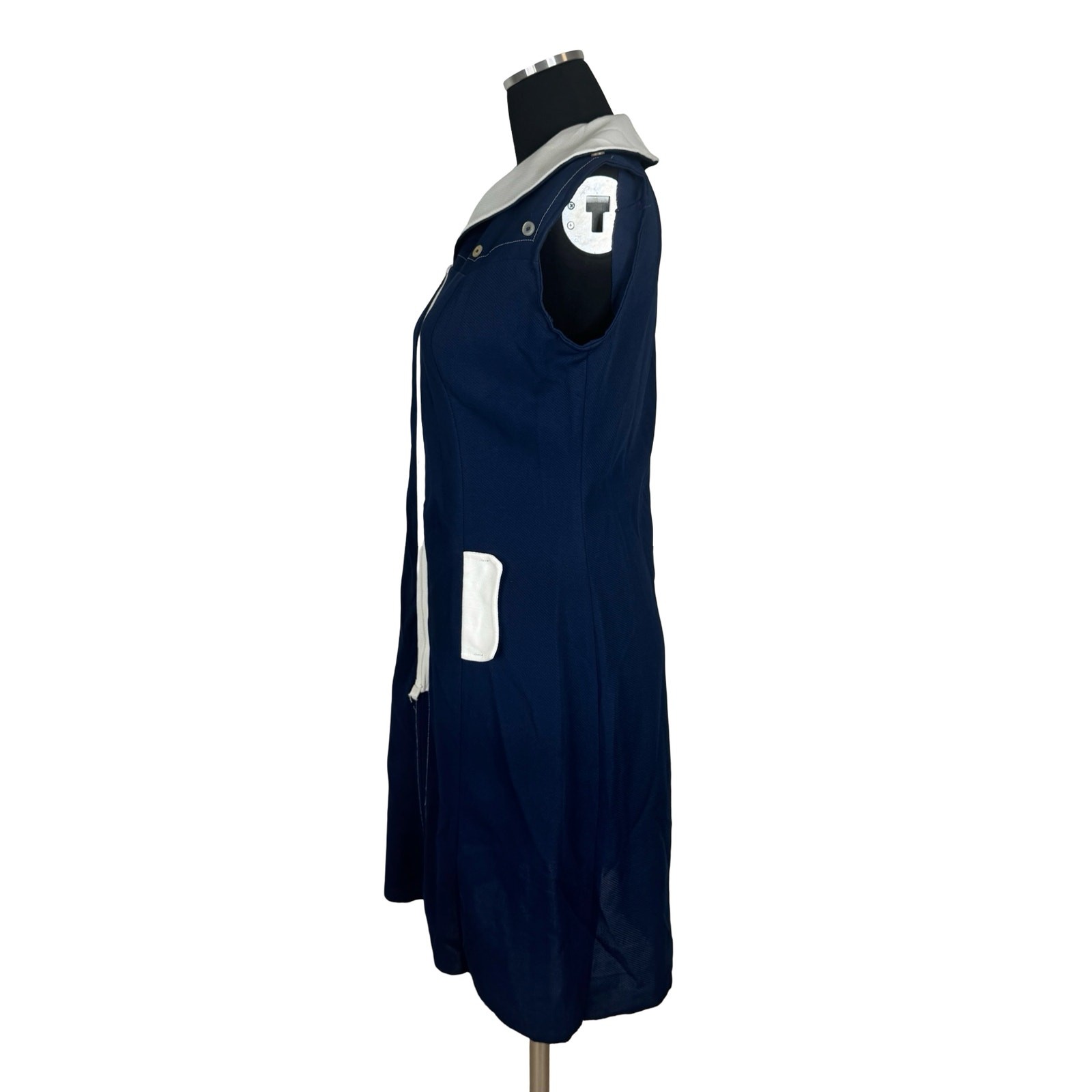 Vintage 60s 70s Mod Nautical Sailor Dress Blue Crimplene Upcycle Sewing Project