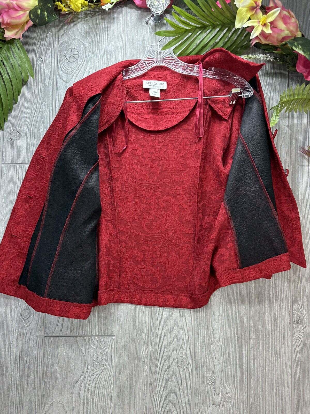 Miss Dorby Petite Skirt & Jacket Suit Set 2 PC Floral Red Size 12P Vintage