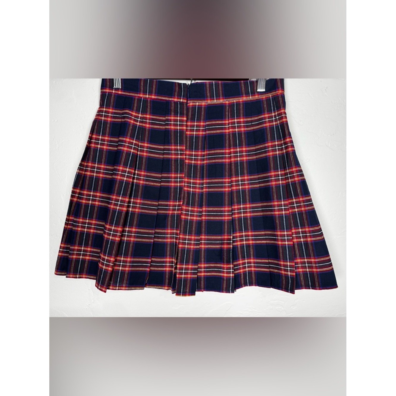 Wildcat Y2K 100% Cotton Classic Navy Red Plaid Pleated Skirt Size Large