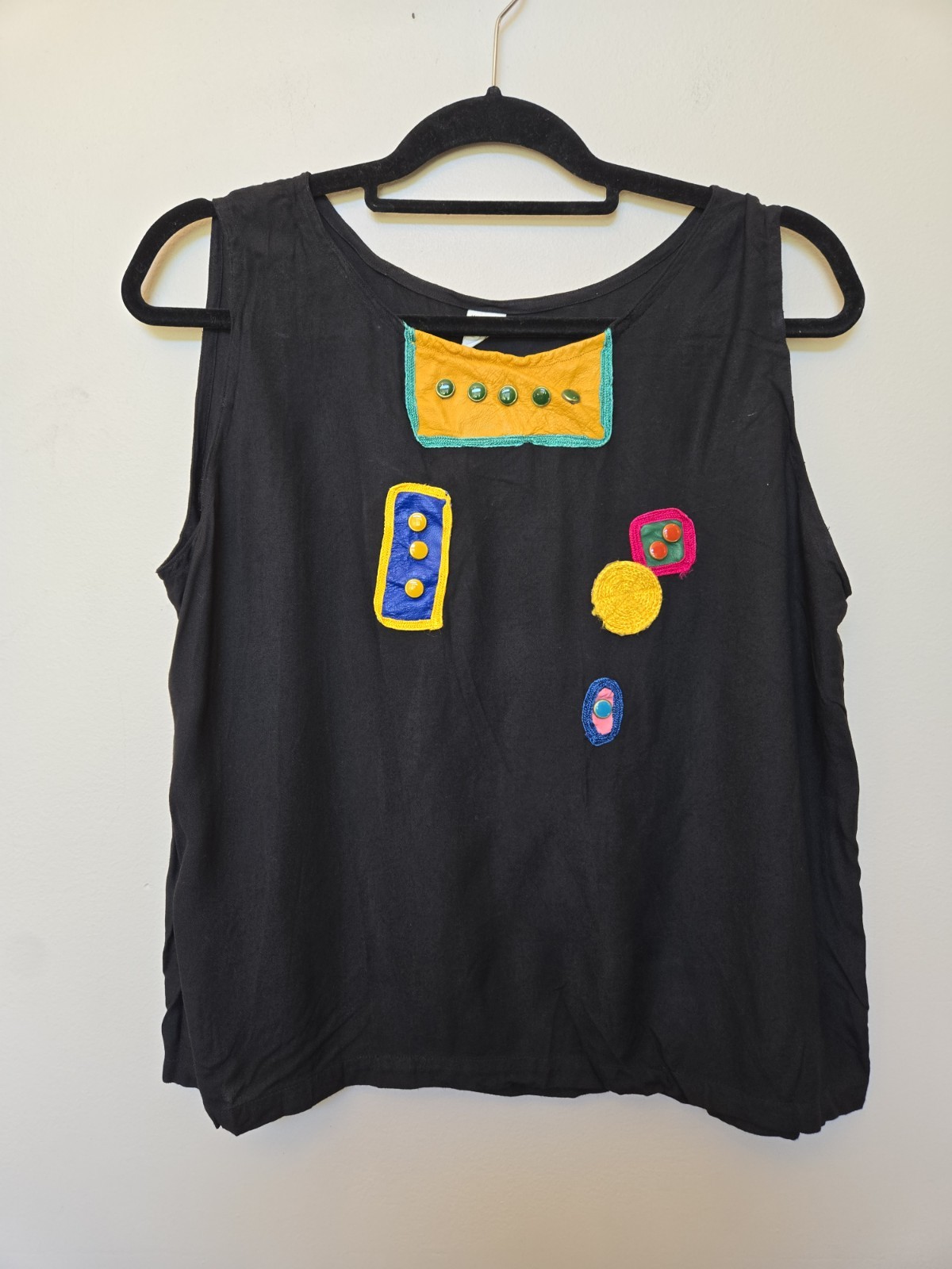 Vintage 80s 90s Womens Outfit Sz M Leather Patch Work Art To Wear Hippie Loose