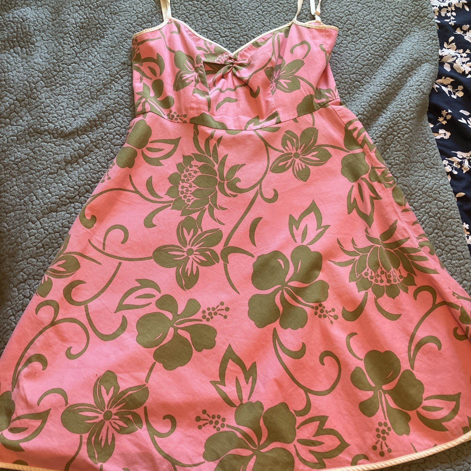 Vintage Trina Turk Pink And Green Sundress Satin Straps Zipper In Back Sz 6