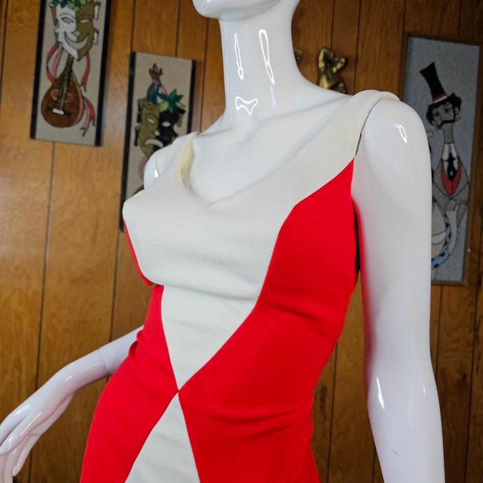 Vtg 70s Mod Color Block Volup Sears Sea Stars Diamond Swimsuit Bathing Suit L/XL