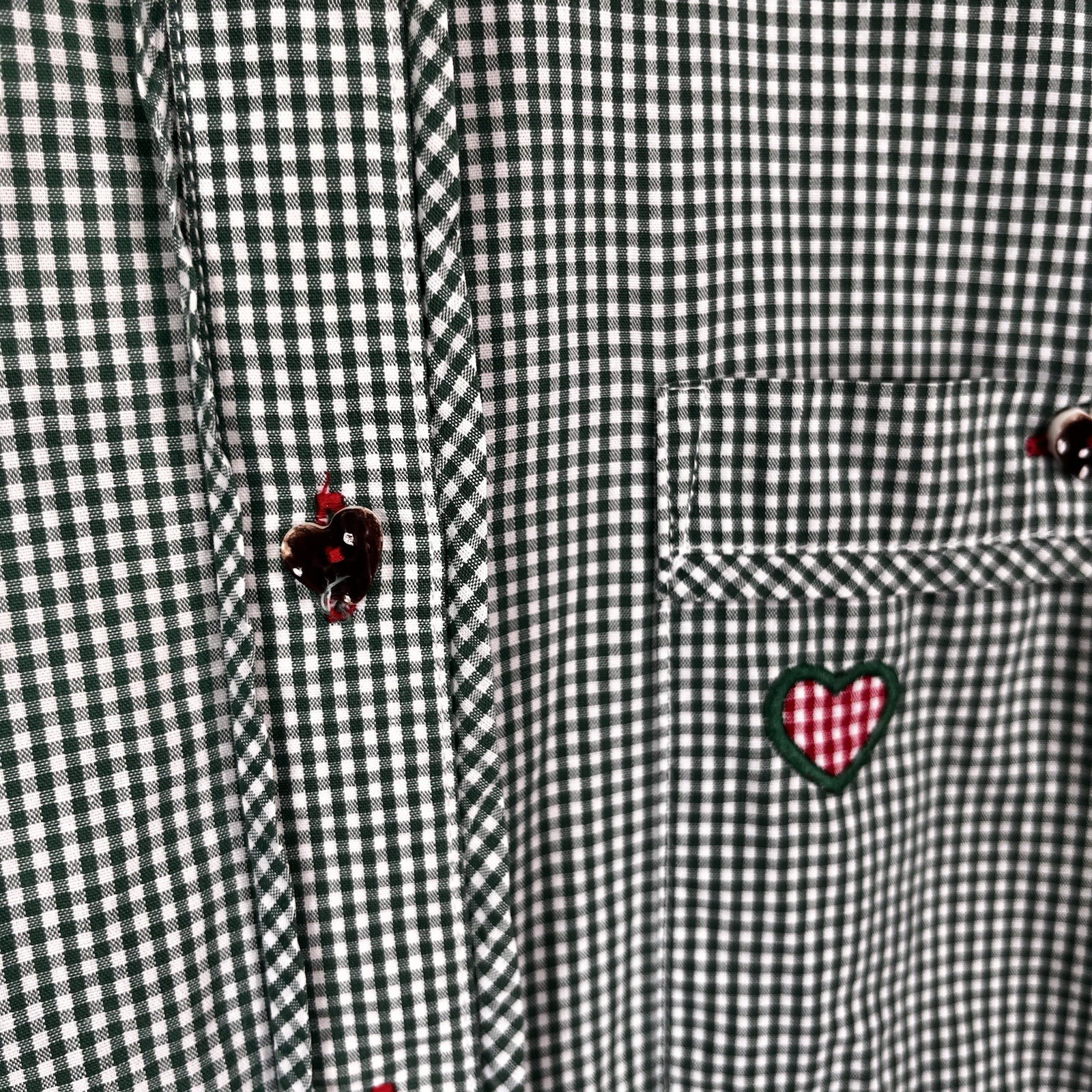 Hammerschmid Vintage Gingham Shirt Women Medium German Cotton Blouse Hearts Cute