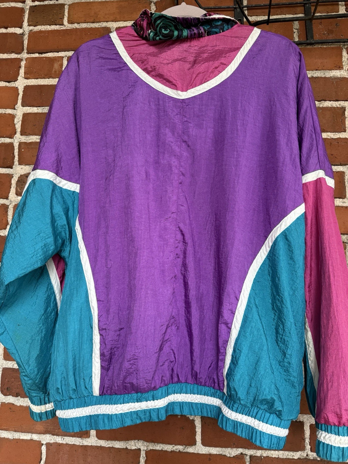 80s/90s Windbreaker Ladies Size XL Retro Funky Bright Teal and Purple Vintage