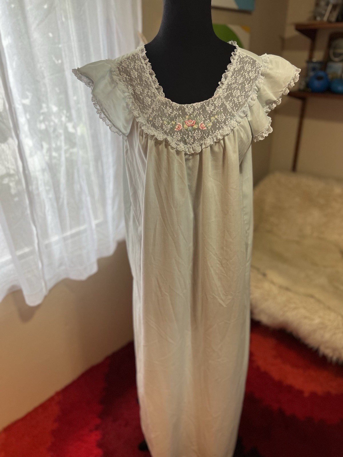 Vtg Sears Blue Floral Night Gown Women’s Medium 36/38 Made in USA
