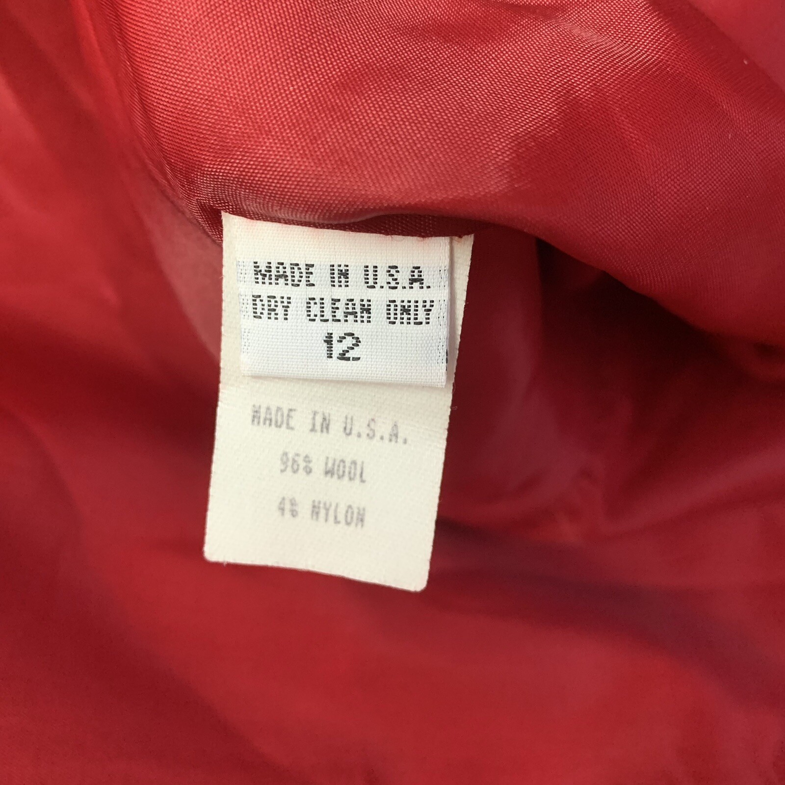 Gianni Wool Blazer Nylon Red Open Front Size 12 USA Vintage