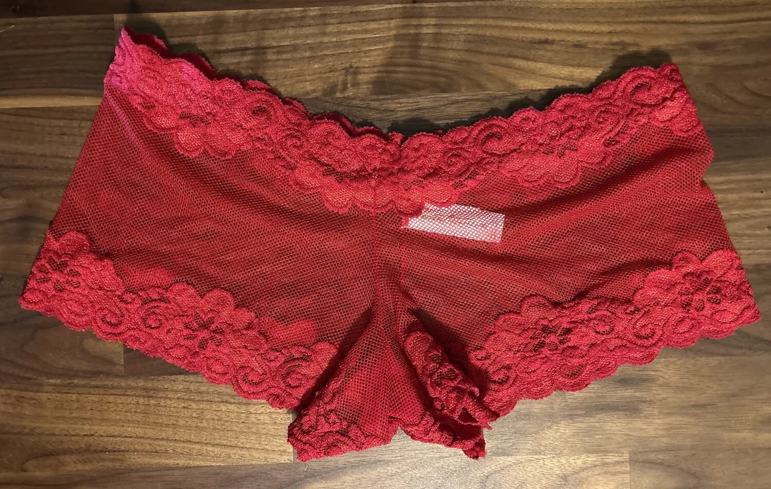 Vintage Secret Treasures Size 8 Panties Lace Sheer Mesh Panty Red Boyshorts HOT