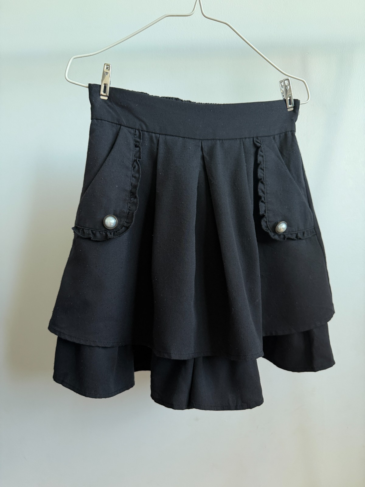 AXES FEMME Black Layered A-Line Skirt with Pearl Pocket Details