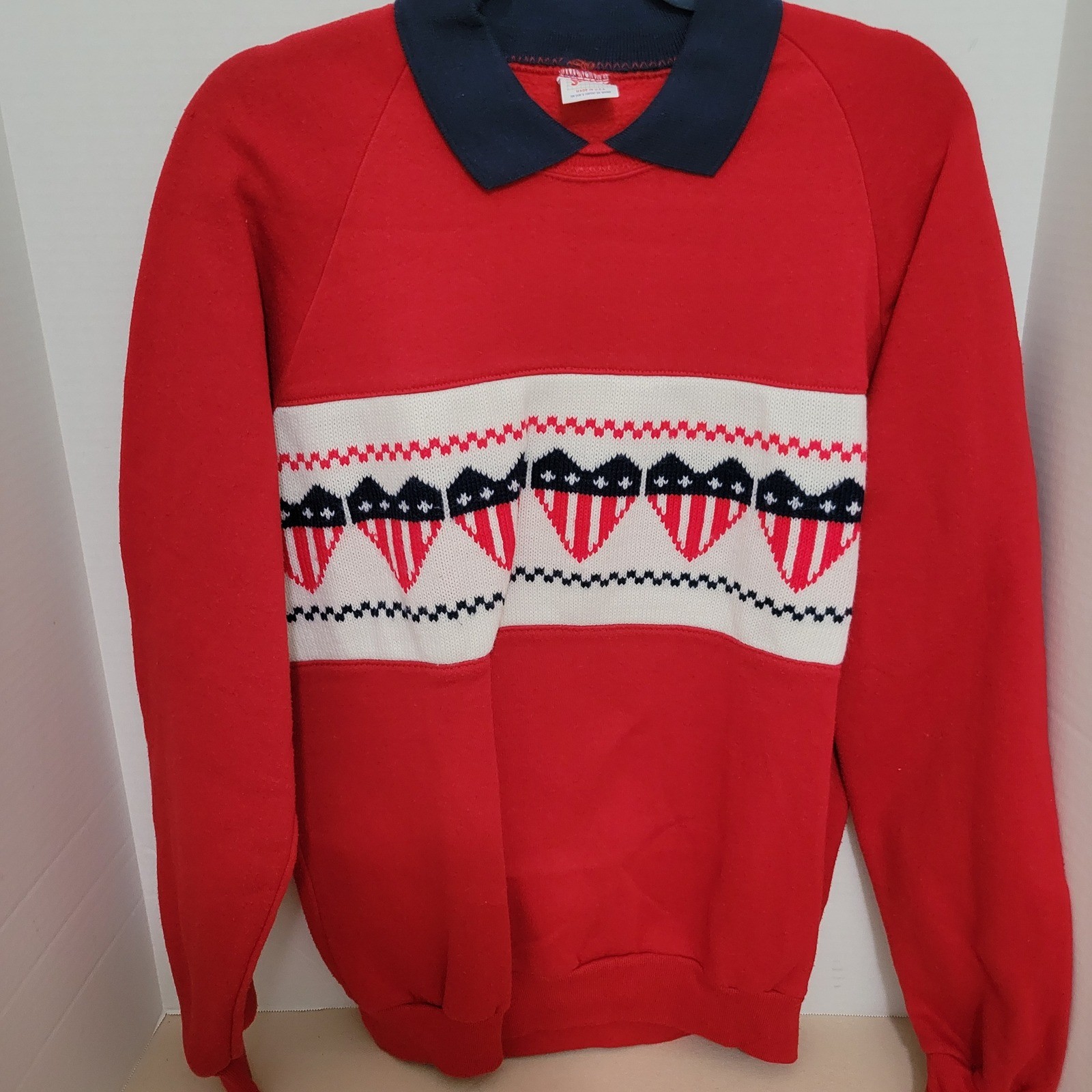 Vintage Jerzees Sweatshirt XL Red Americana Collared Made in USA Grandma