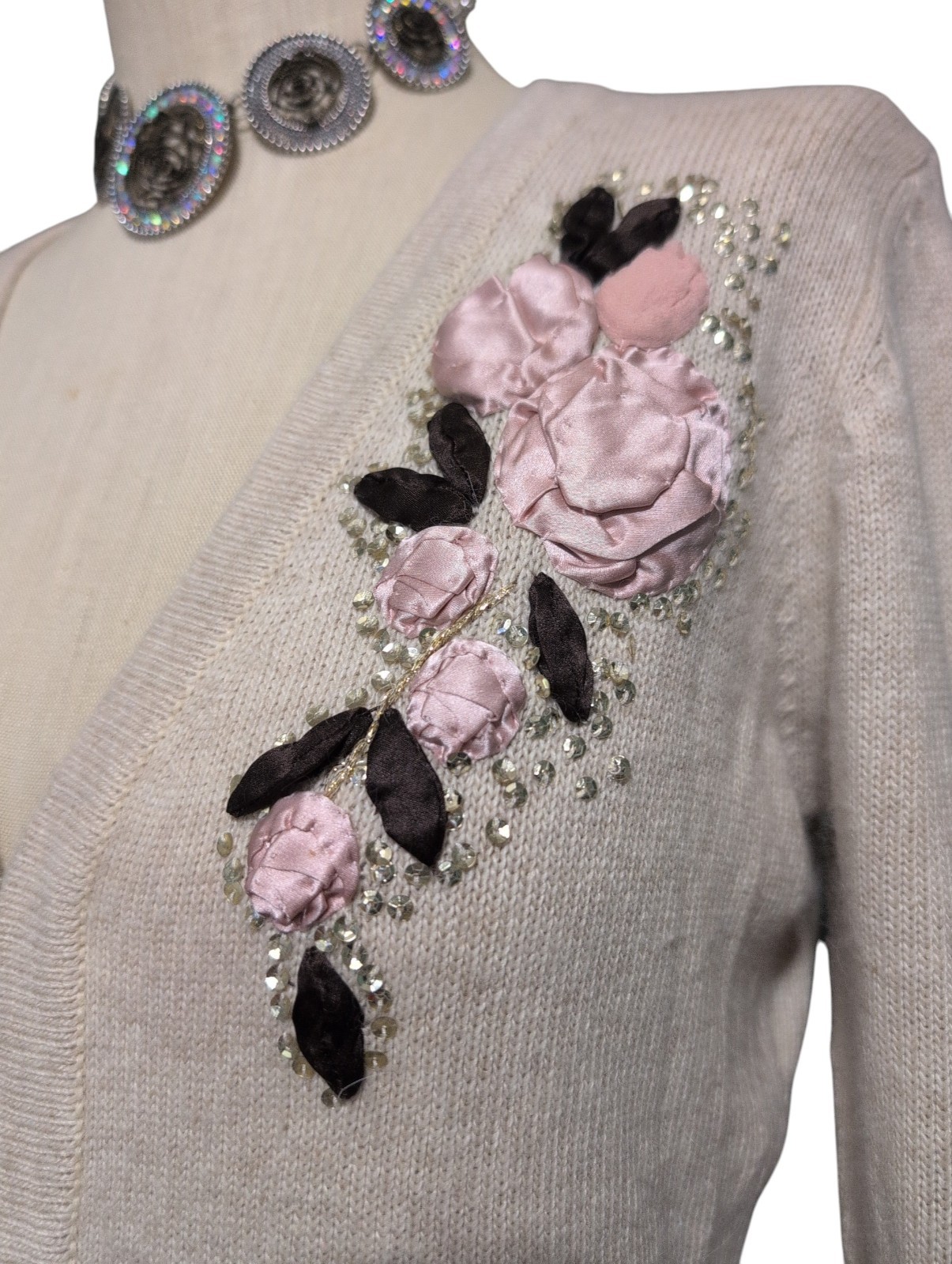 Vintage Karen Kane Cashmere Blend Cardigan Dress Casual Career Travel Floral Lg