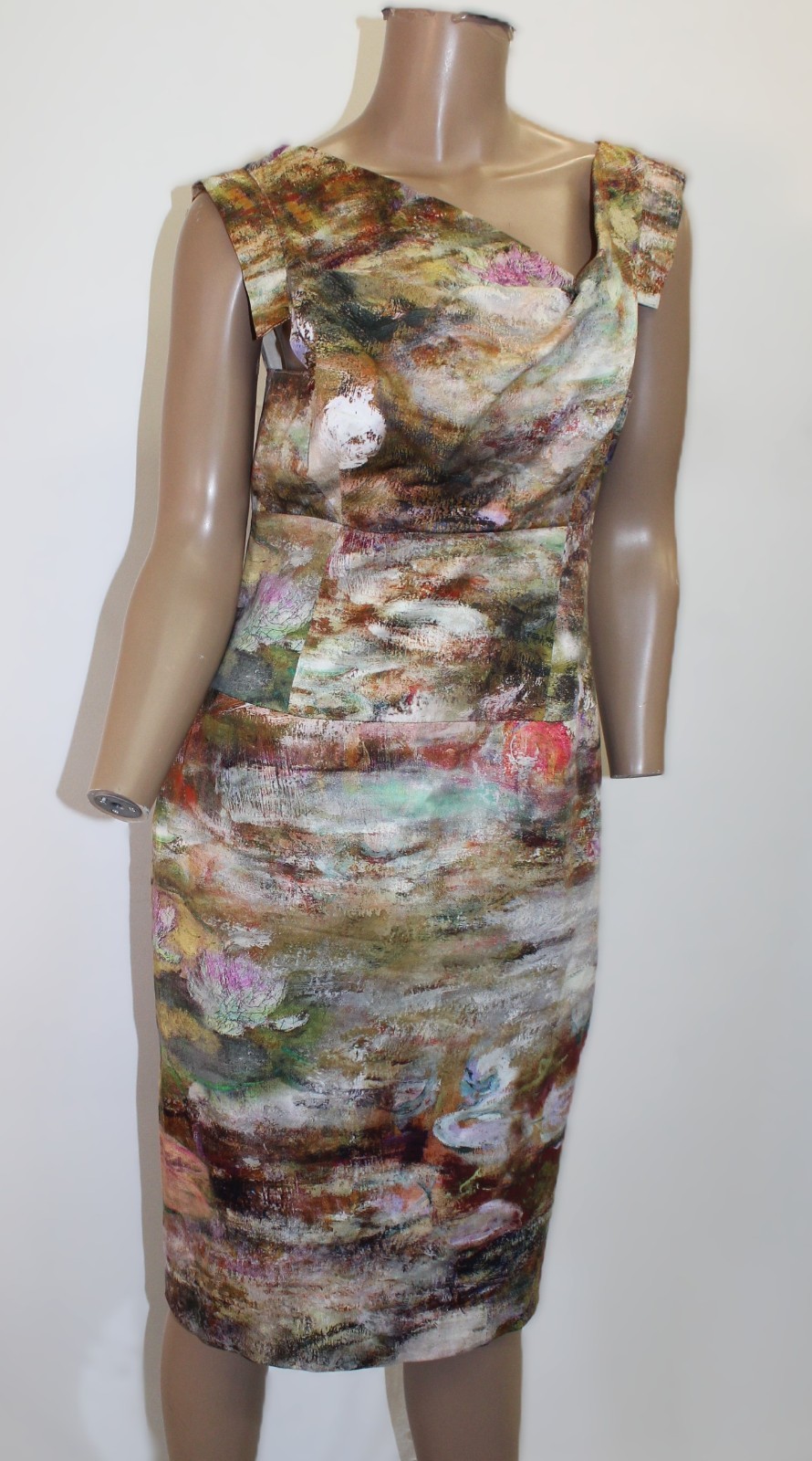 Black Halo Jackie O Pencil Dress Frosted Baroque Draped Neckline Vintage Size 10
