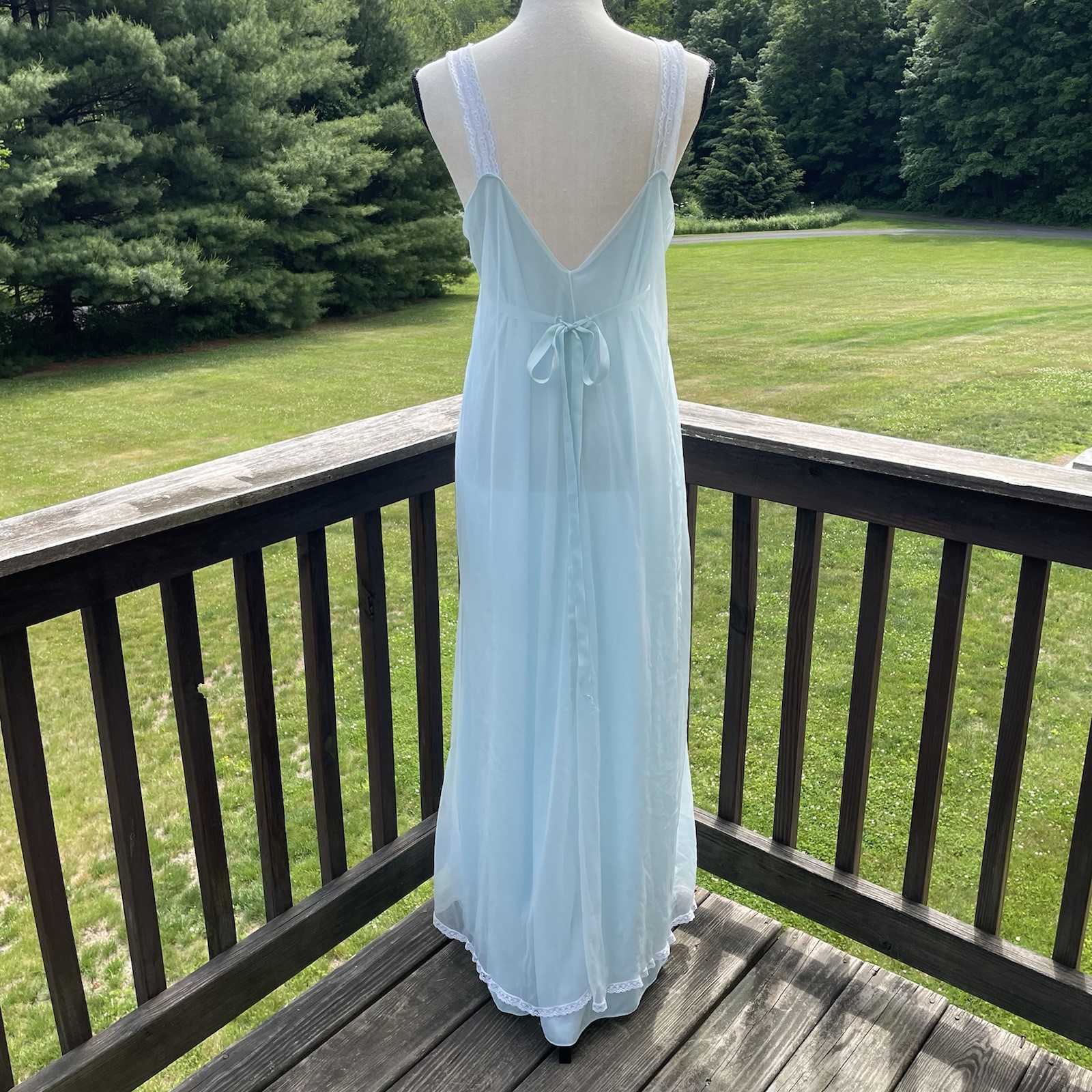 EVETTE Nightgown Gown Chiffon Lingerie Nylon Floral Lace Dainty Regency Vtg Med