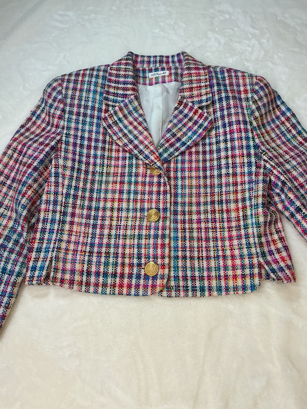 Don Caster Silks Vintage Multicolor Tweed 100% Woven Silk Cropped Blazer Sz 4