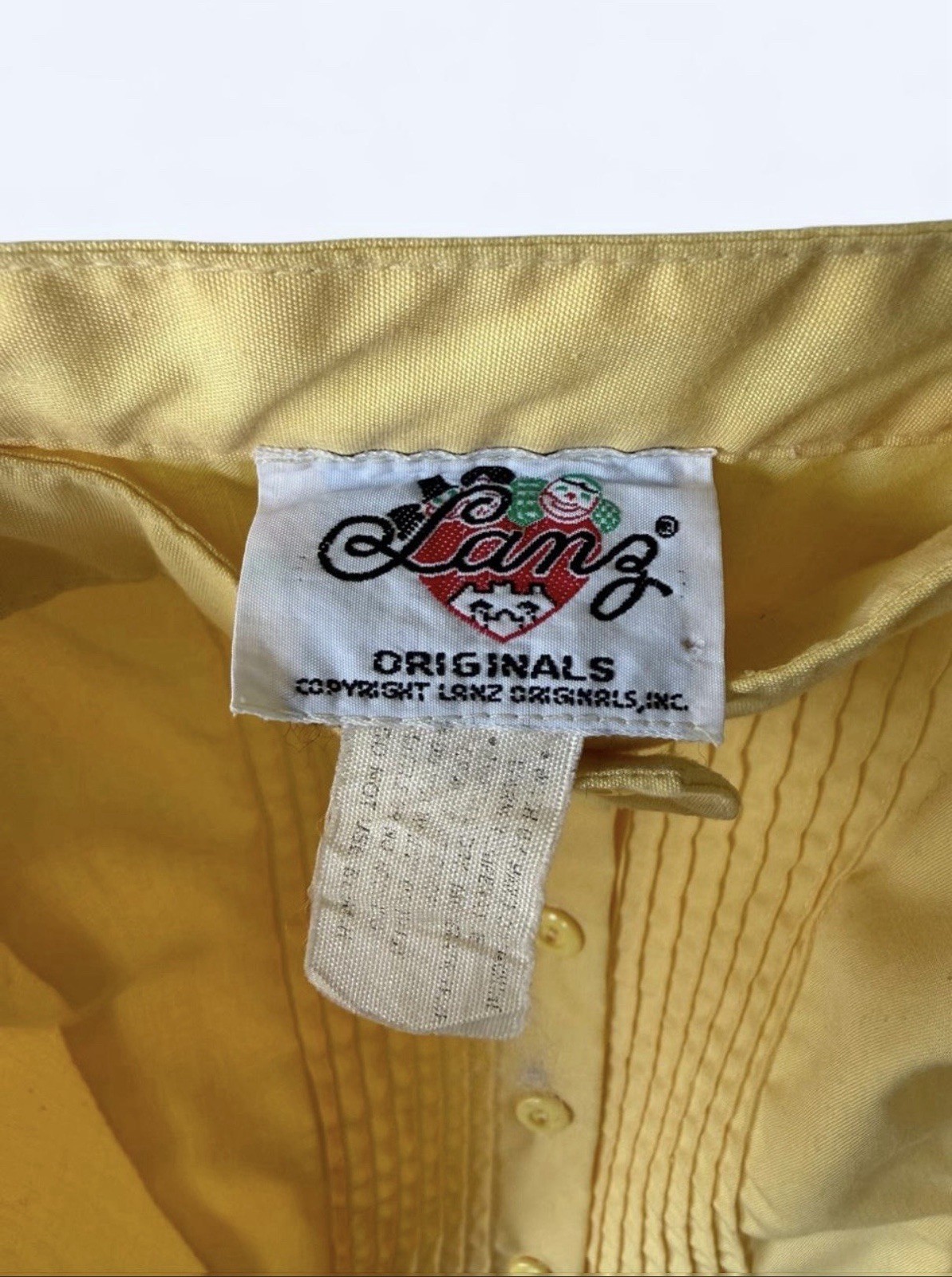 Vtg Lanz Originals Yellow Button-Front Summer Cottage Core Dress XS