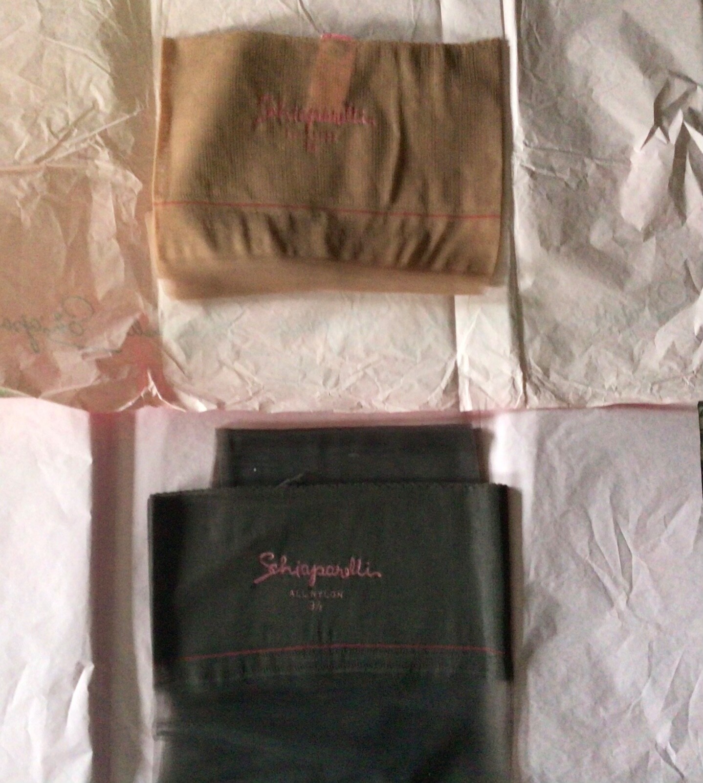2 Pair VTG Schiaparelli 9.5 Flat Knit Stockings All Nylon NOS