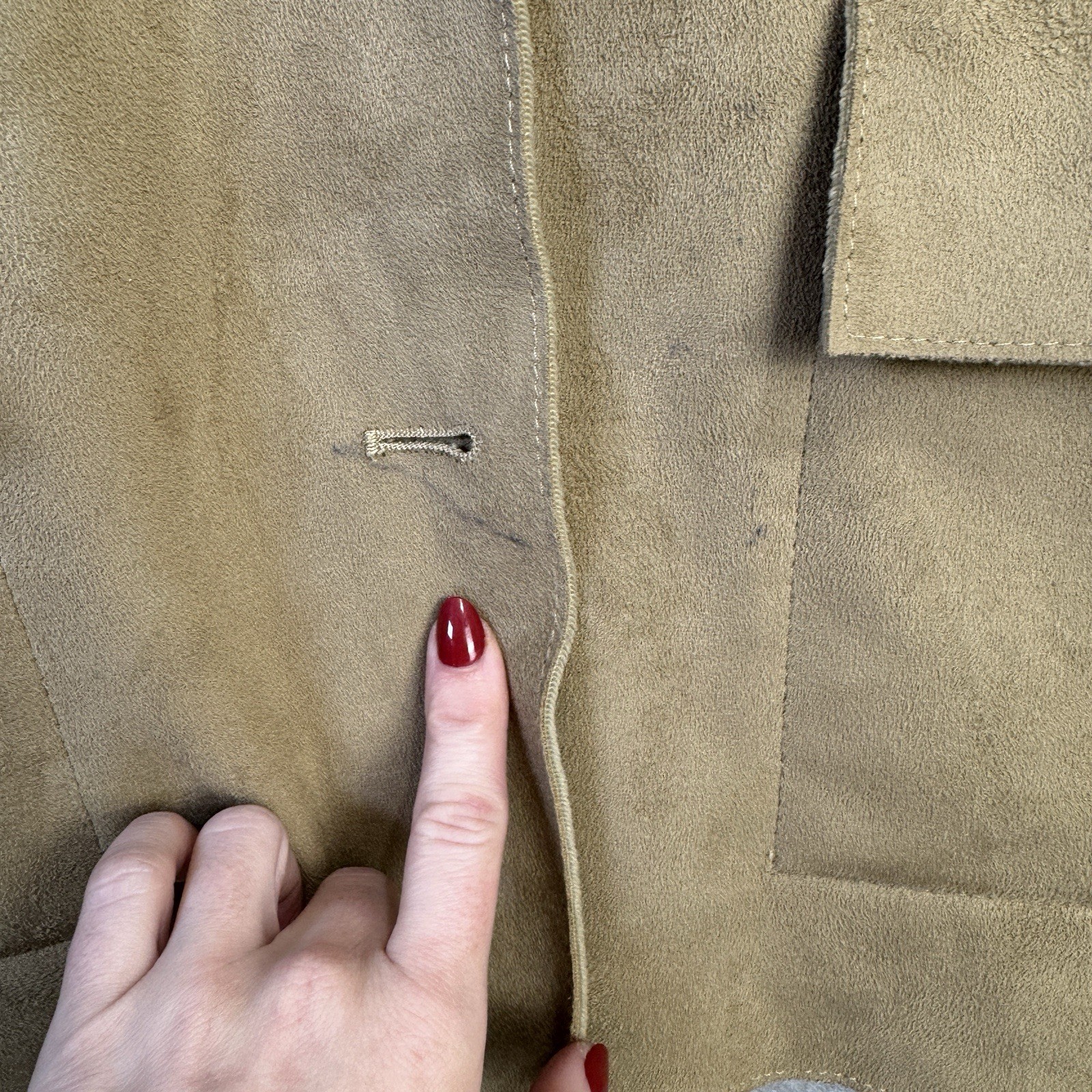VTG Harve Benard Faux Suede Long Jacket Tan Brown Size 4 Western Open Front