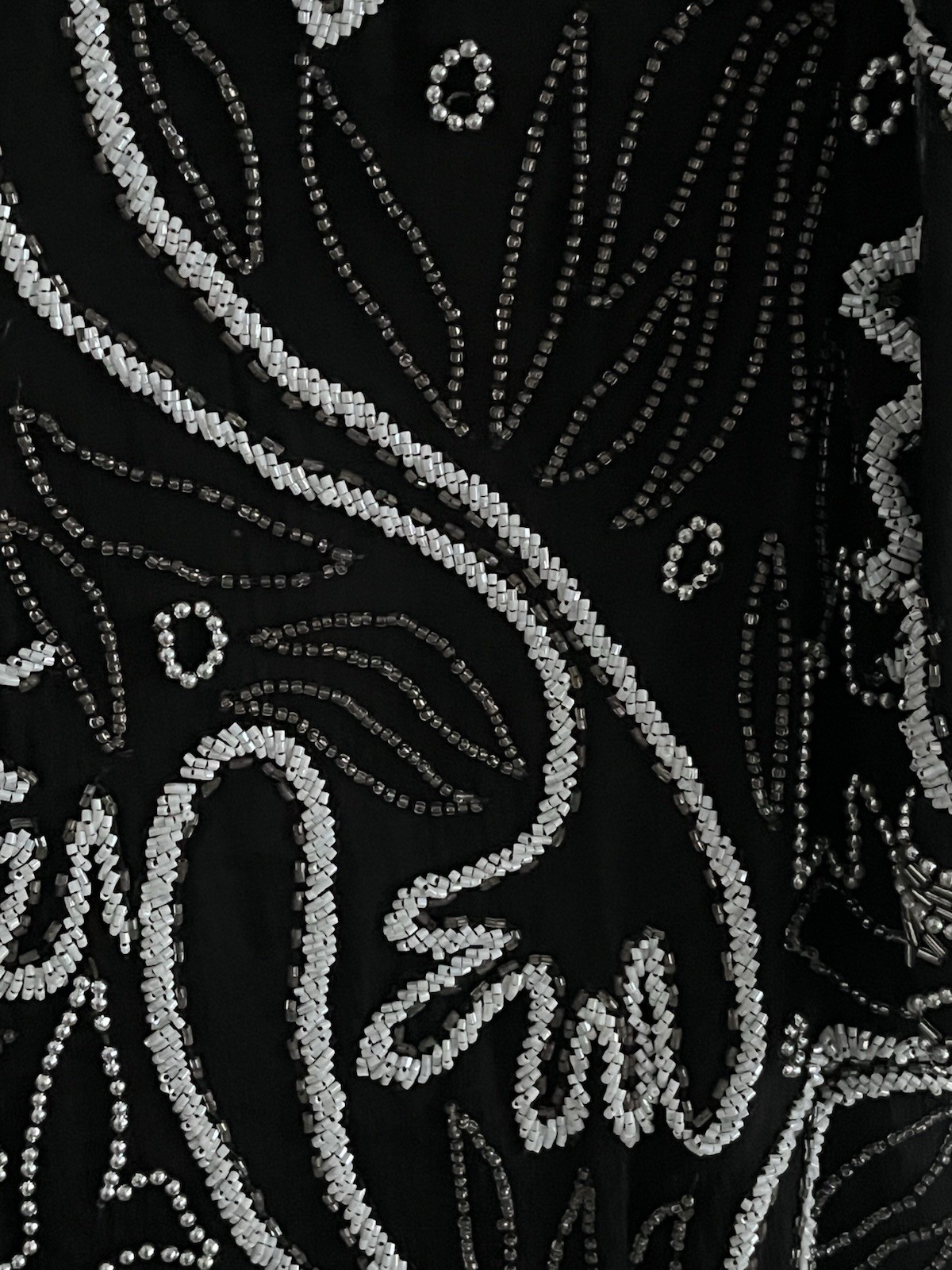 Vintage Womens XL Top Laurence Kazar Black Silver Sequin Beaded Blouse Gatsby