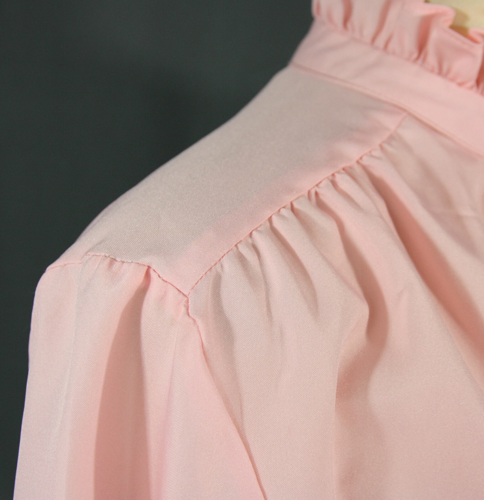 Vintage Lucky Winner High Neck Pleated Front Blouse w Ruffles Pink M 12 1970s