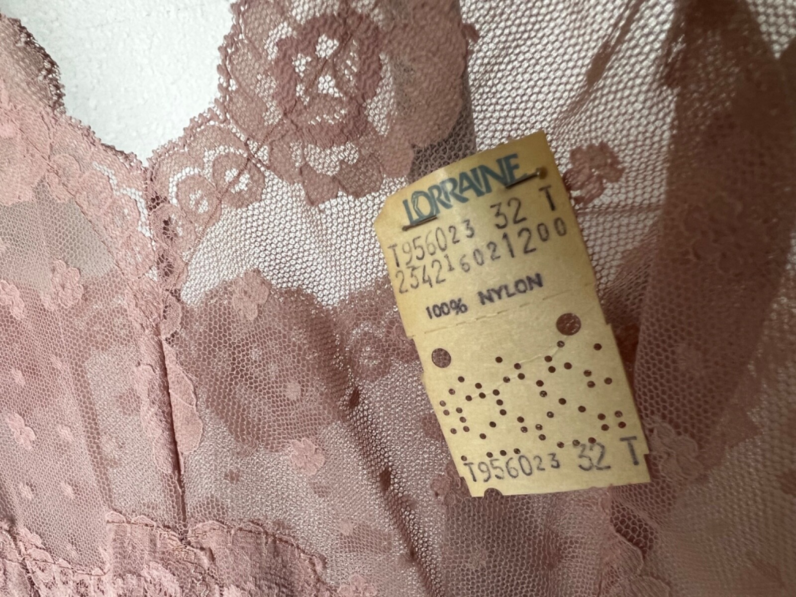vintage NOS Lorraine lacy full slip dress NWT size 32 Tall mocha color