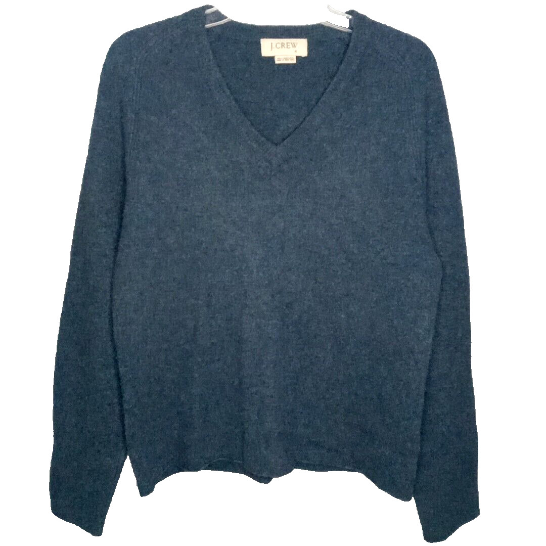 Vintage J Crew Sweater 100% Lambs Wool Womens Sz M Blue V-Neck Pullover Warm