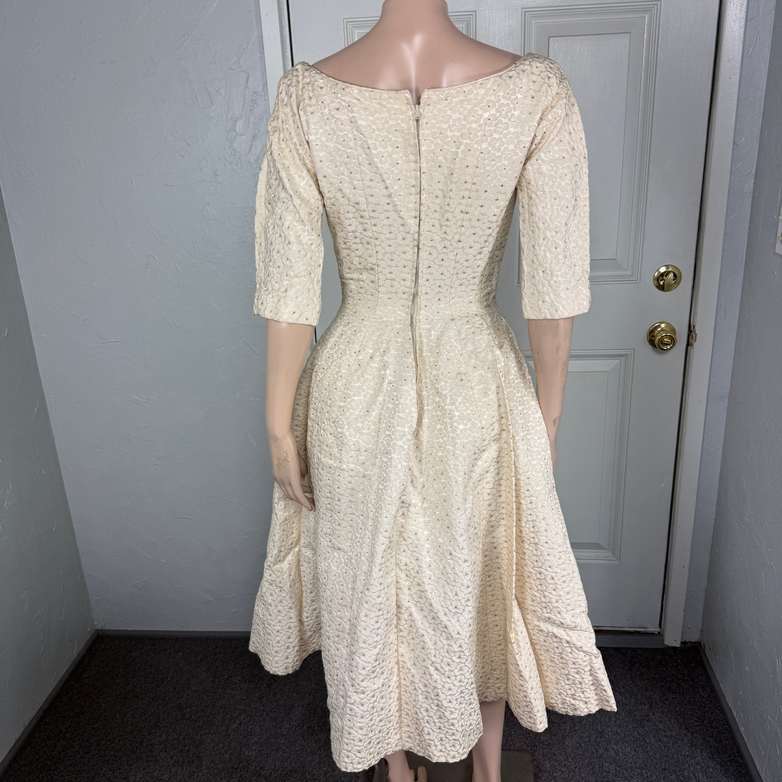 Vintage 50s 60s Gigi Young Women’s Dress Party Formal Evening Metallic Floral I8