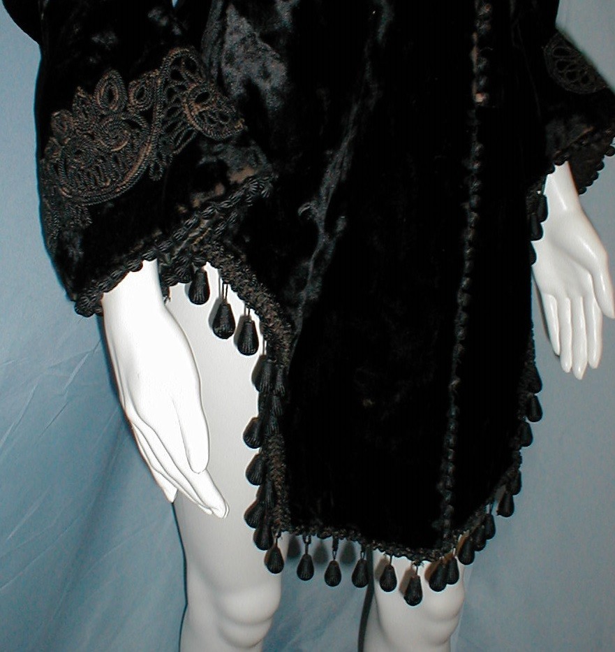 Plush Antique Dress Bustle Cape Victorian 1870 Black Velvet w/ Black Braiding