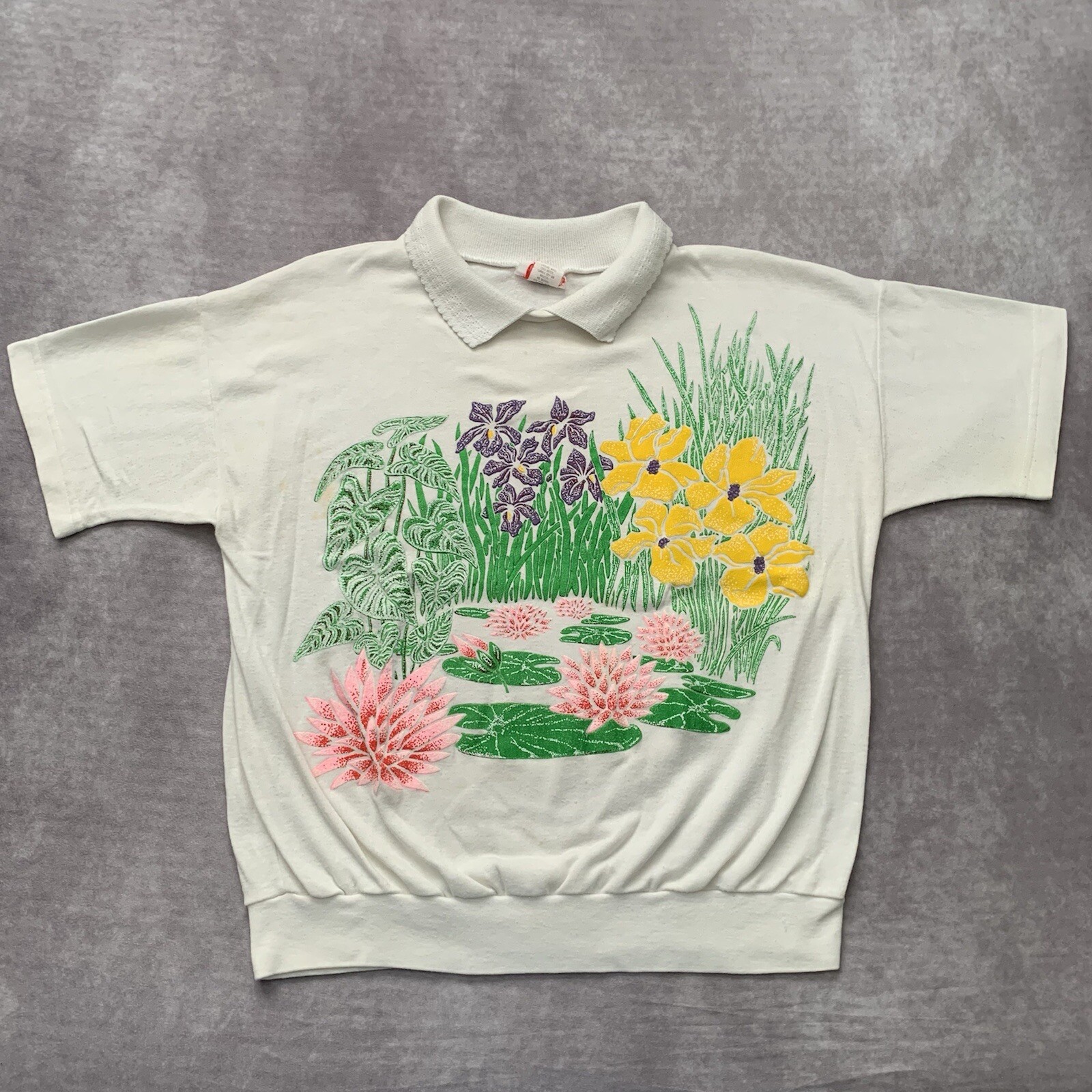Vintage 80s Jane Colby Grandma Shirt Size M Cotton Puff Print Flower Garden