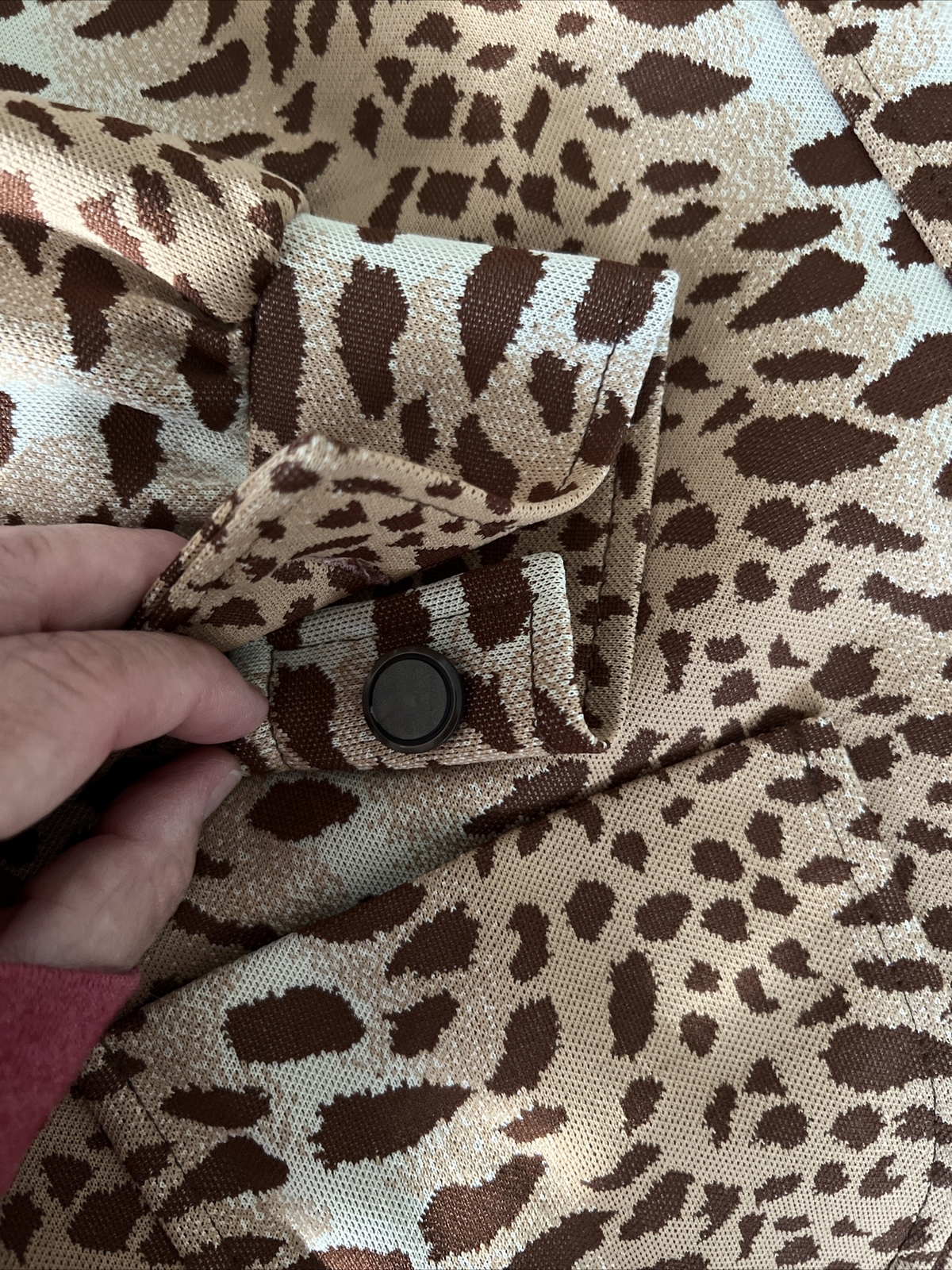 Vintage 1960s Animal Print Knit Top Boutique Brown Cheetah Button Up Sz 14 Sears