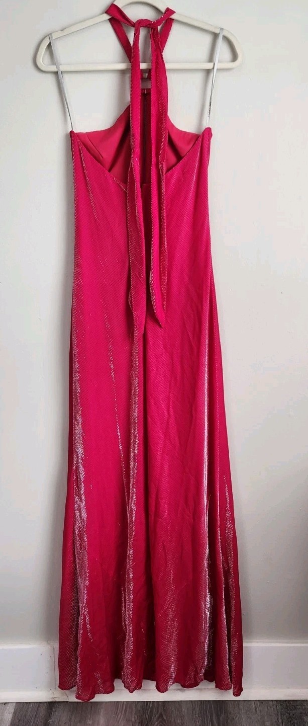 Vintage 90s Y2k Dress De Laru Prom Gown Halter Hot Pink Metallic 7 8