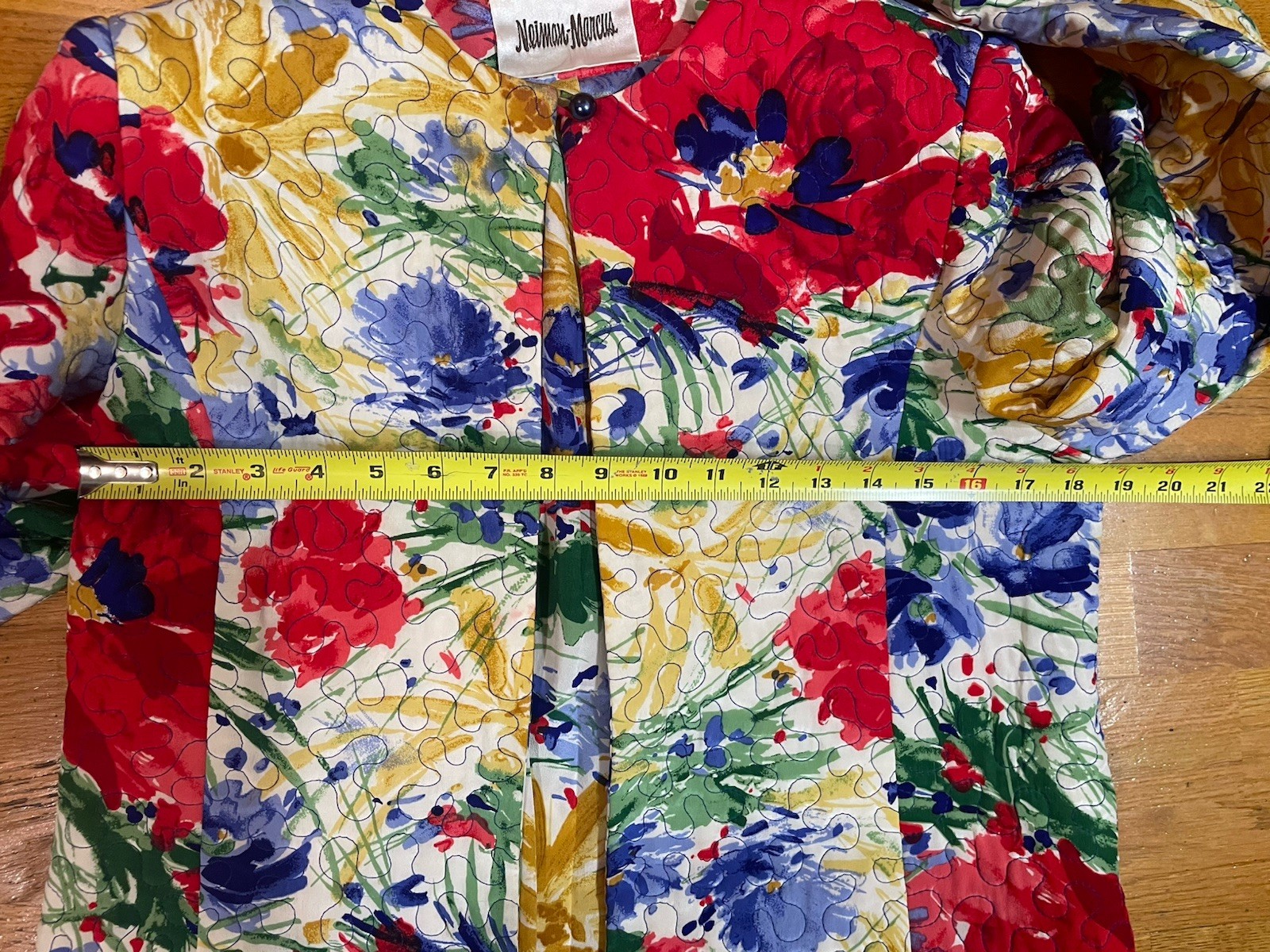 Vintage Neiman Marcus Floral Watercolor Quilted Jacket Size 10 by David Hayes