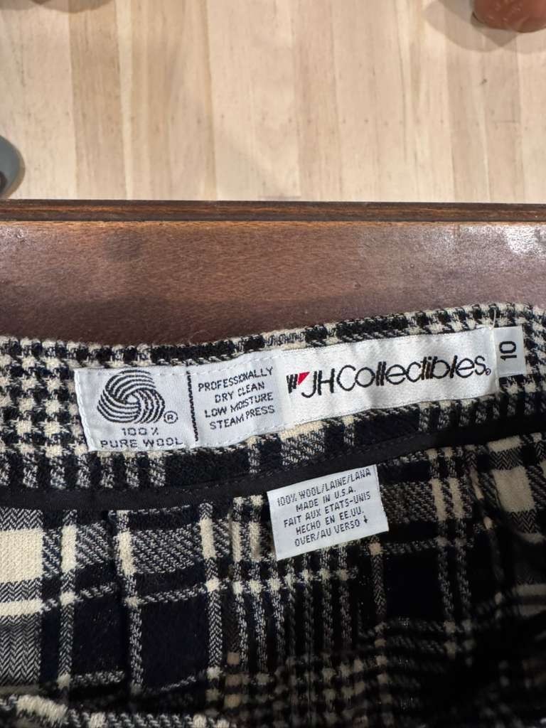 Vintage 80’s Tartan Plaid wool kilt Skirt with Belt Buckles black white size 10