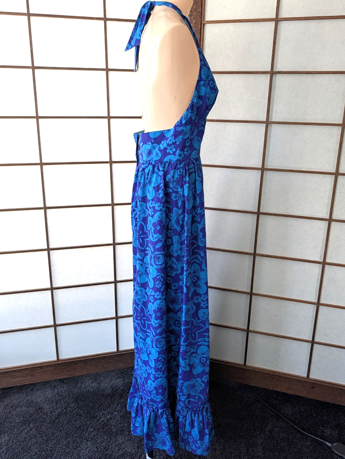 Vintage Beach Party ’60S ’70S Halter Maxi Dress S/M Hawaiian Print