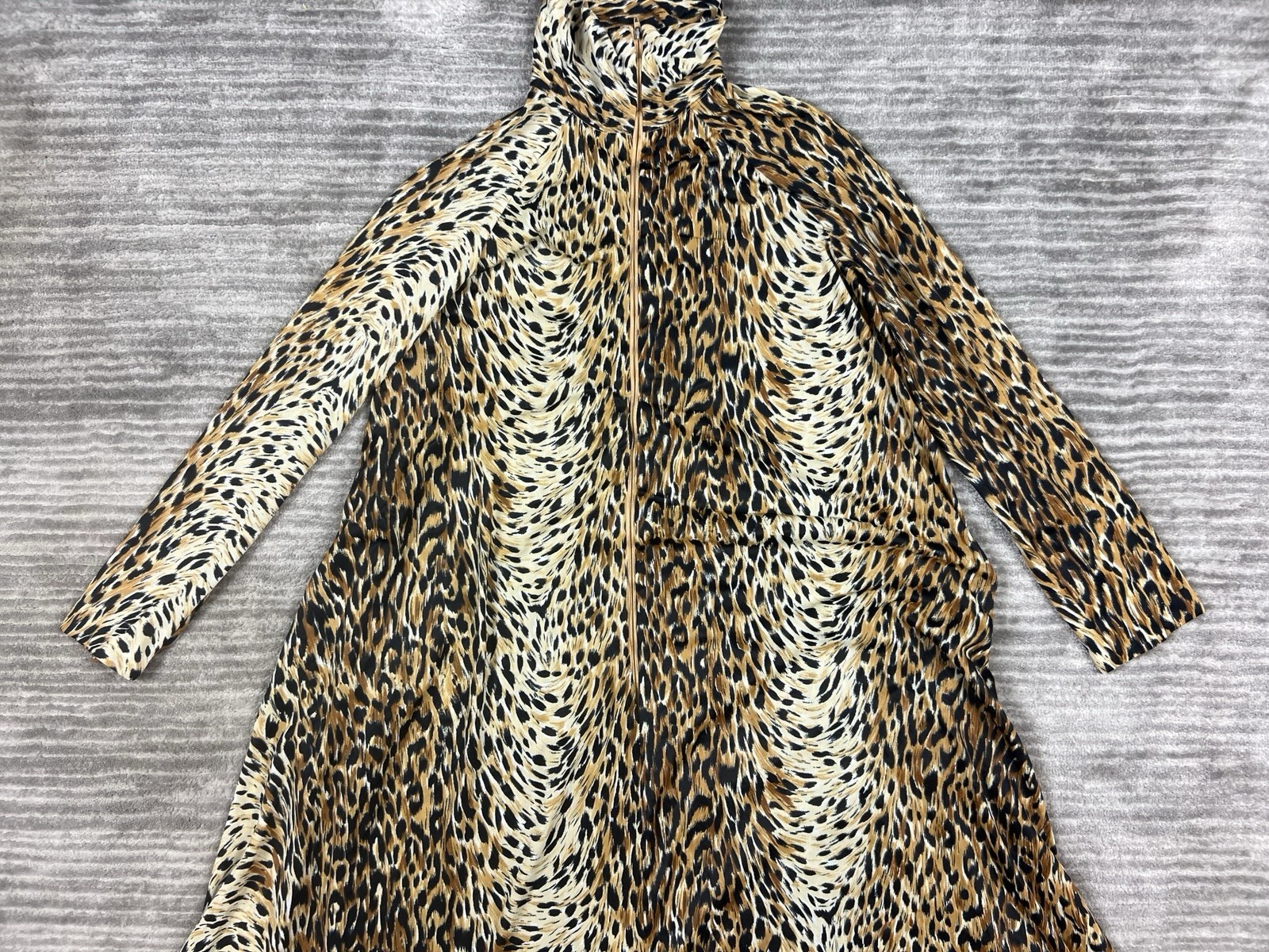 Vintage Elaine Sklar Dress Womens Med Brown Animal Print Long Sleeve Maxi Nylon