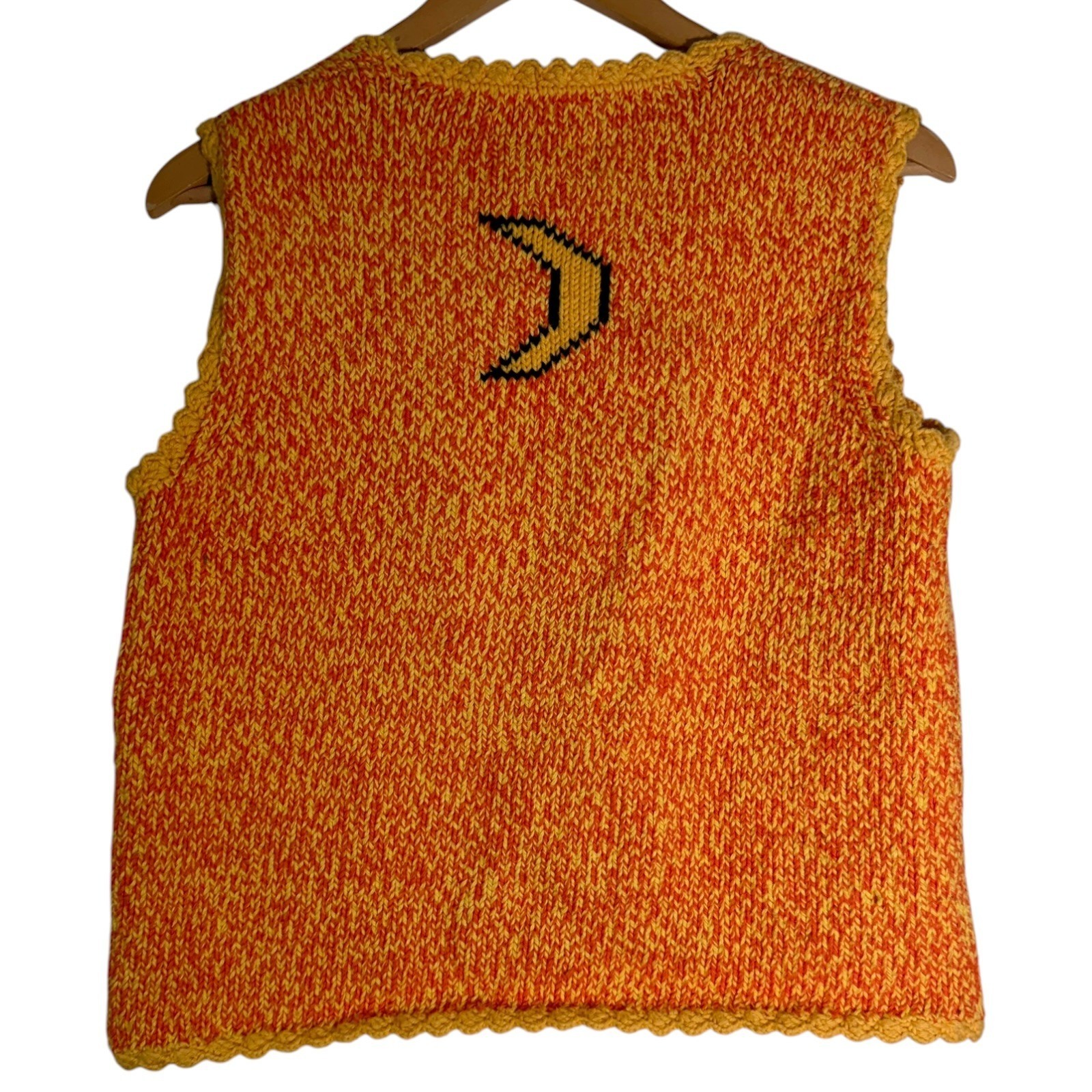Rey Wear 90’s Women’s Hand Knitted Moon Sweater Vest Orange Medium