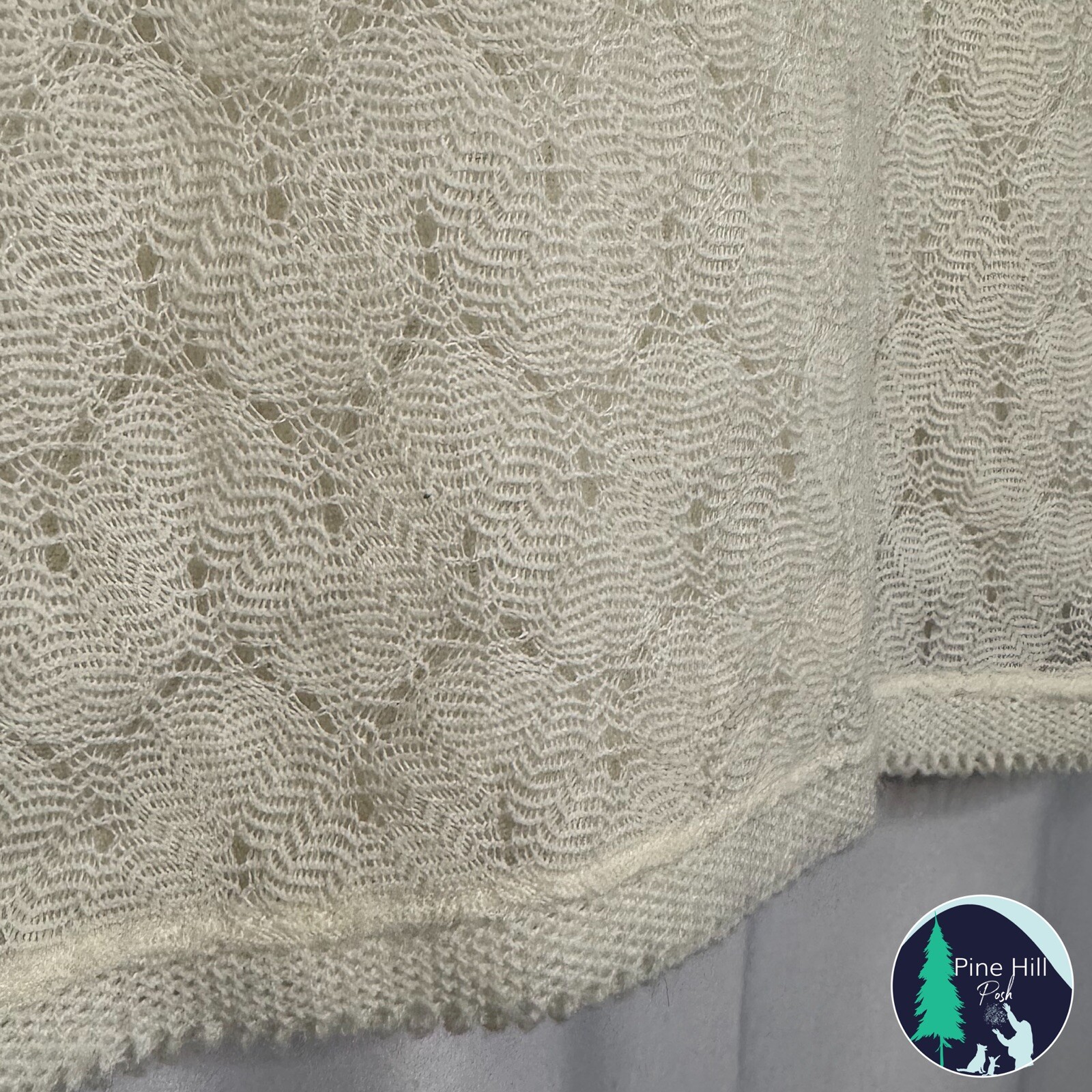 Vintage 70s Terry Turner Cardigan Sweater Sz Large Ivory Crochet Chiffon Lined