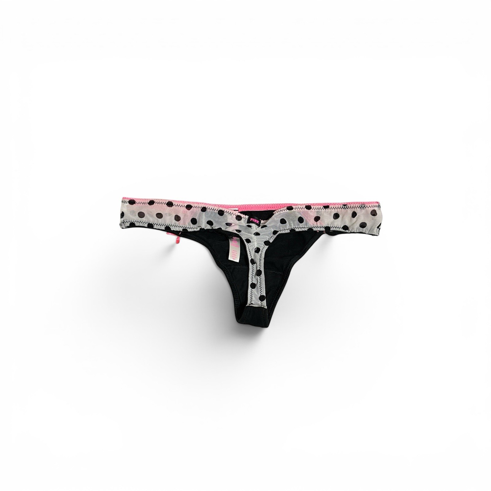 Y2K Victorias Secret PINK Extra Low Rise Thong Bows Lace Mesh Polka Dot XS