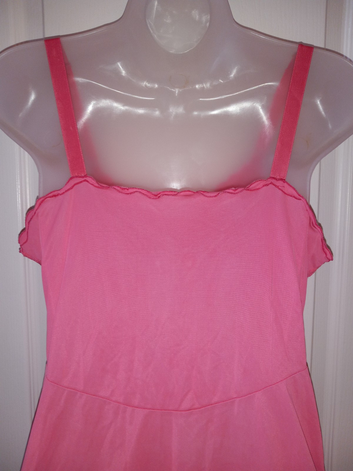 Vintage 50s Pink Nylon Floral Ribbon Lace Embroidery Full Slip Dress Lingerie M