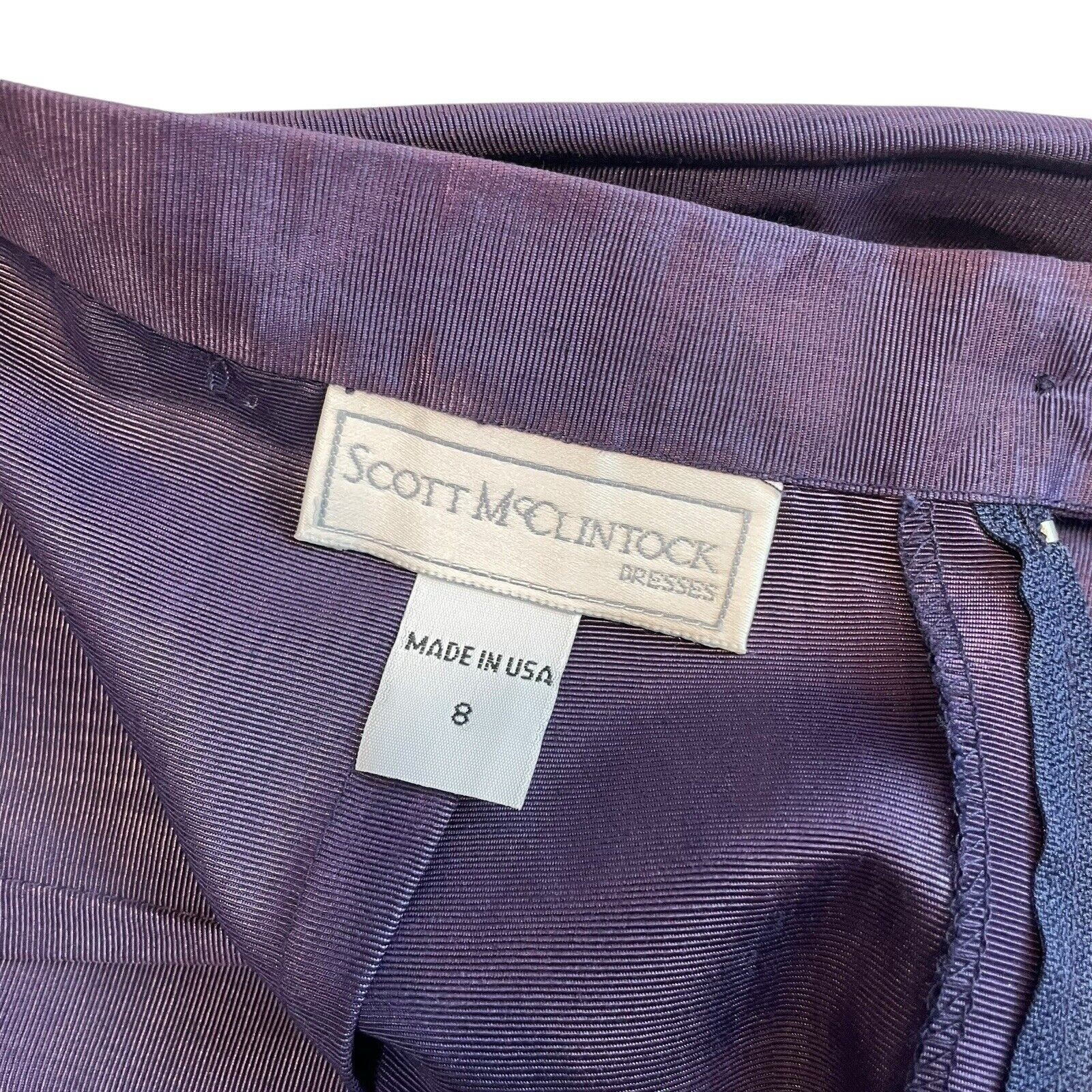 VTG 80s 90s Scott McClintock 2 Piece Skirt Suit Sz 8 Purple Taffeta Lace Collar