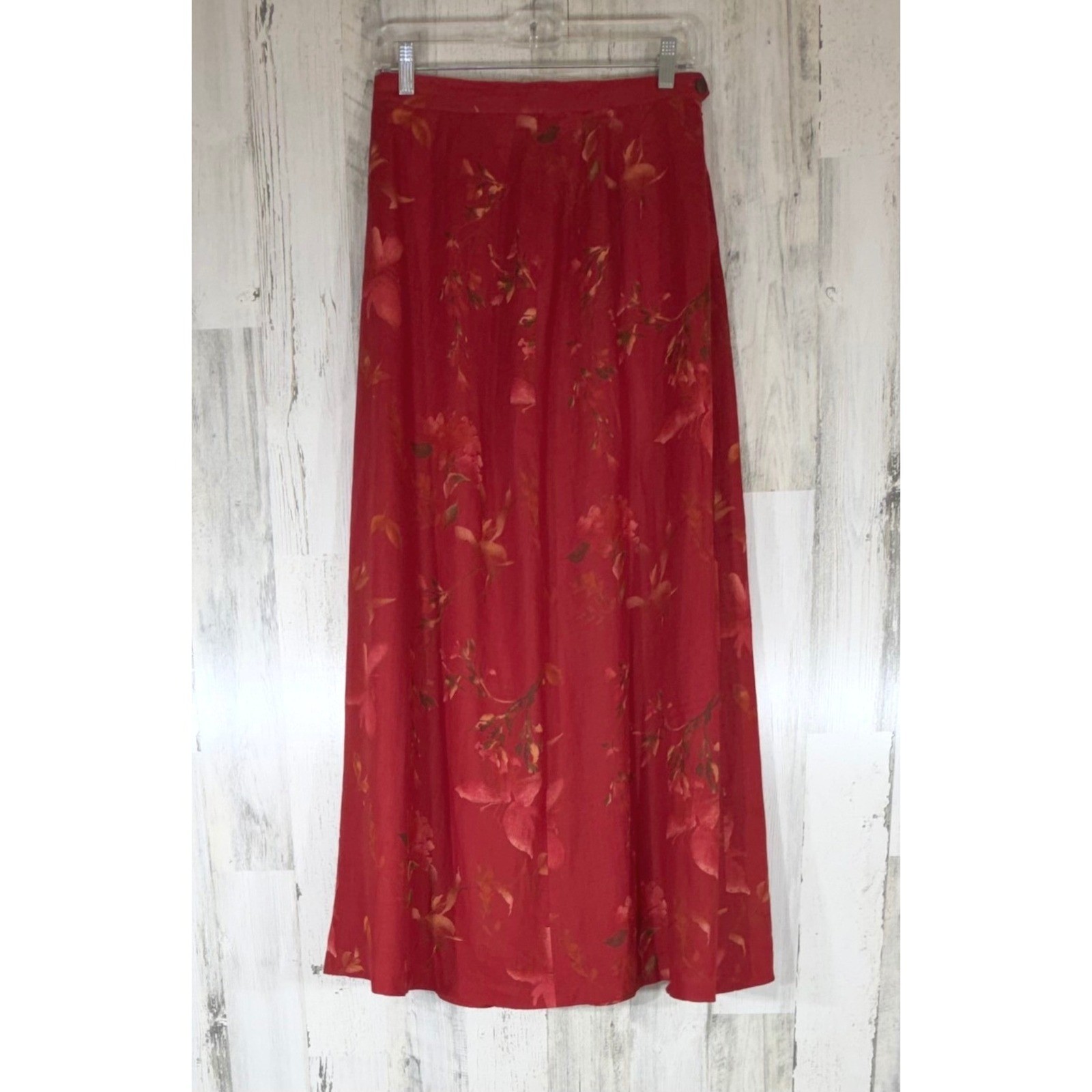 Corbin Collection Maxi Skirt 27×40 Dark Red Floral Vintage 90s Cottage Romantic