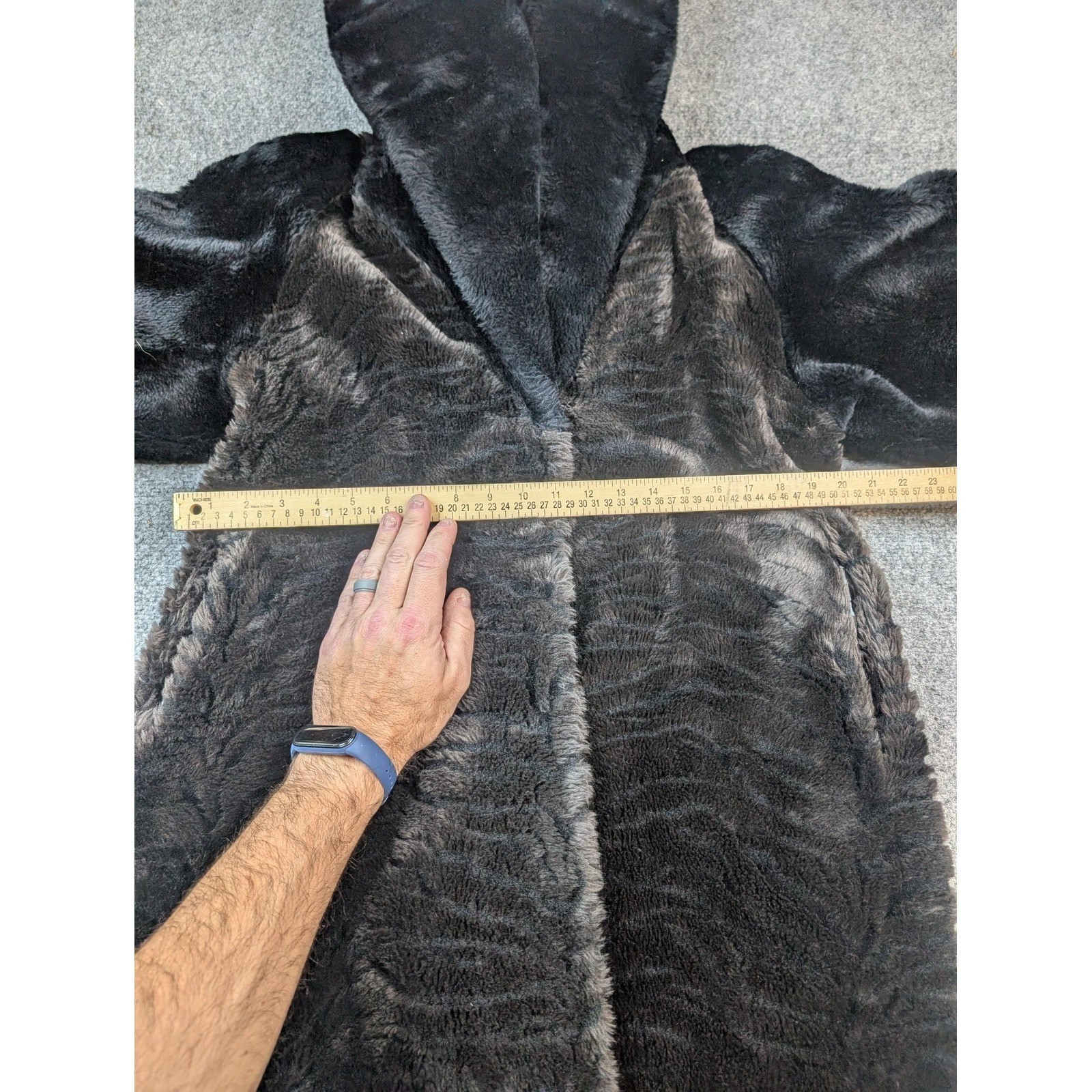 Vintage Monterey Fashions Black Faux Fur Full Length Coat Womens Small