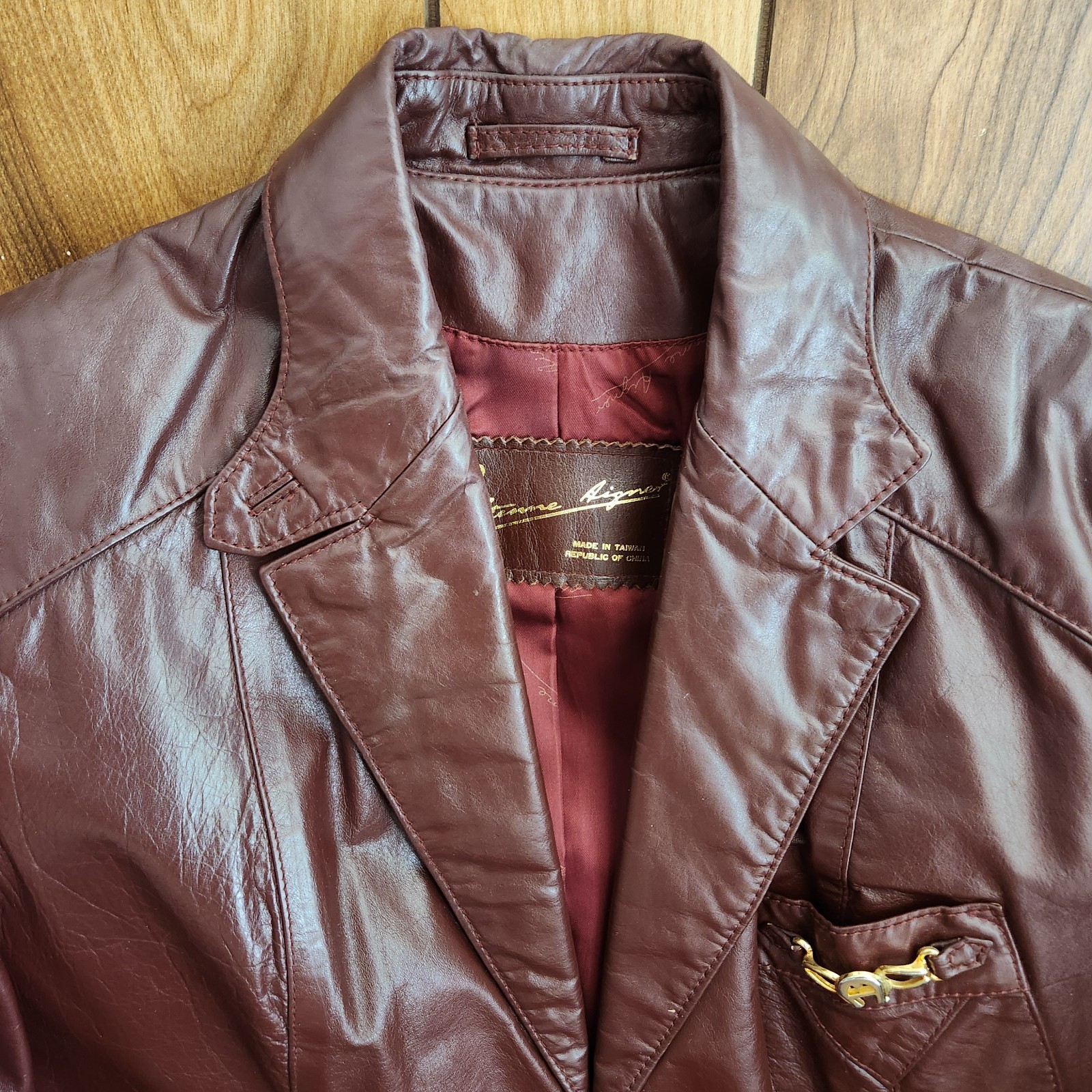Vintage Etienne Aigner Burgundy Oxblood Genuine Leather Jacket Blazer Size 16