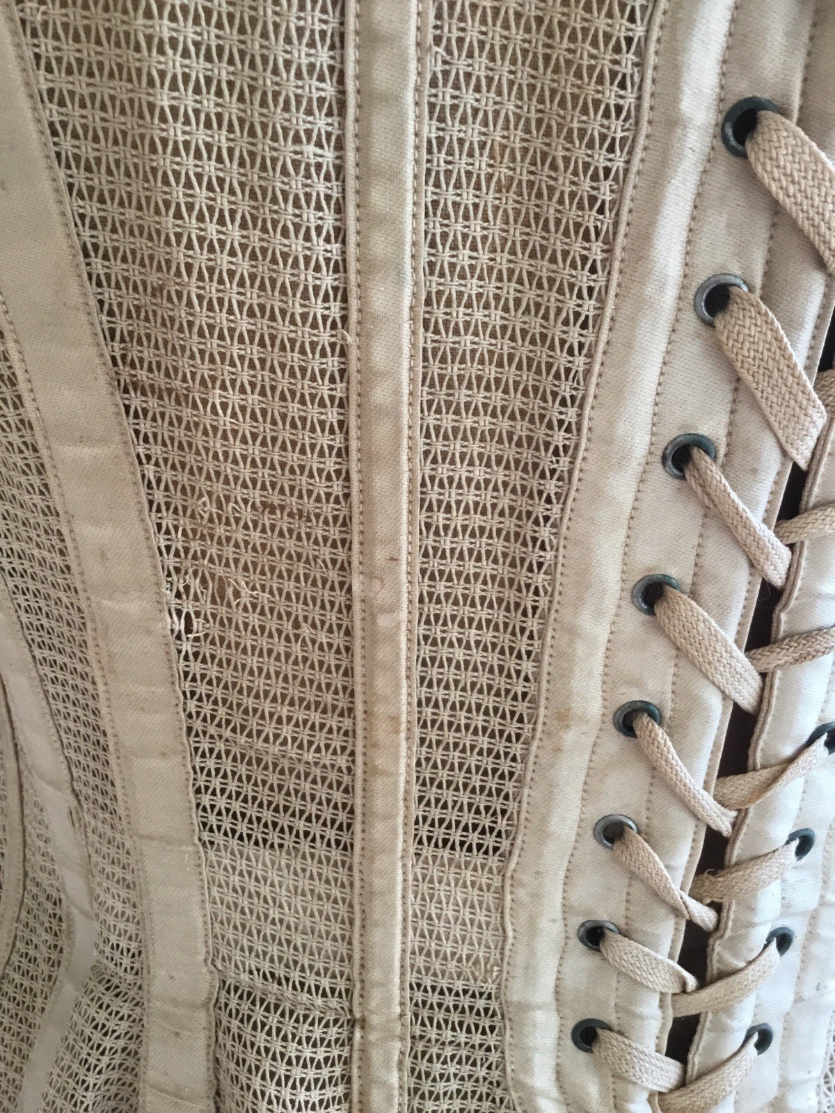 Antique Victorian Summer Mesh Corset Ecru Lace Up Back Imperfectly Perfect!!!