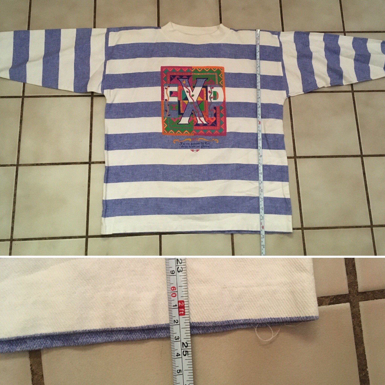 Vintage EXP Big Logo Striped Shirt 80s 1980s XS/0 Oversized Fit USA