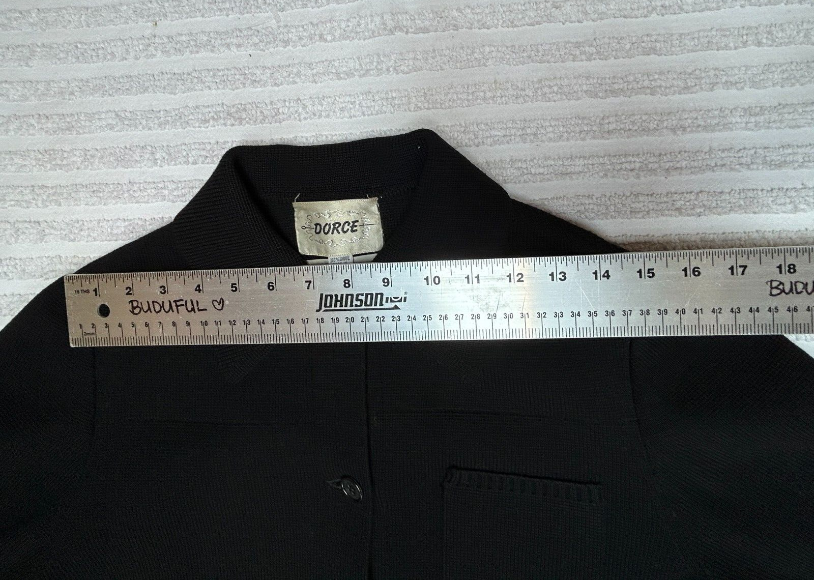 Vintage I. Magnin & Co. Dorce Women Button Front Wool Jacket Medium Black Collar
